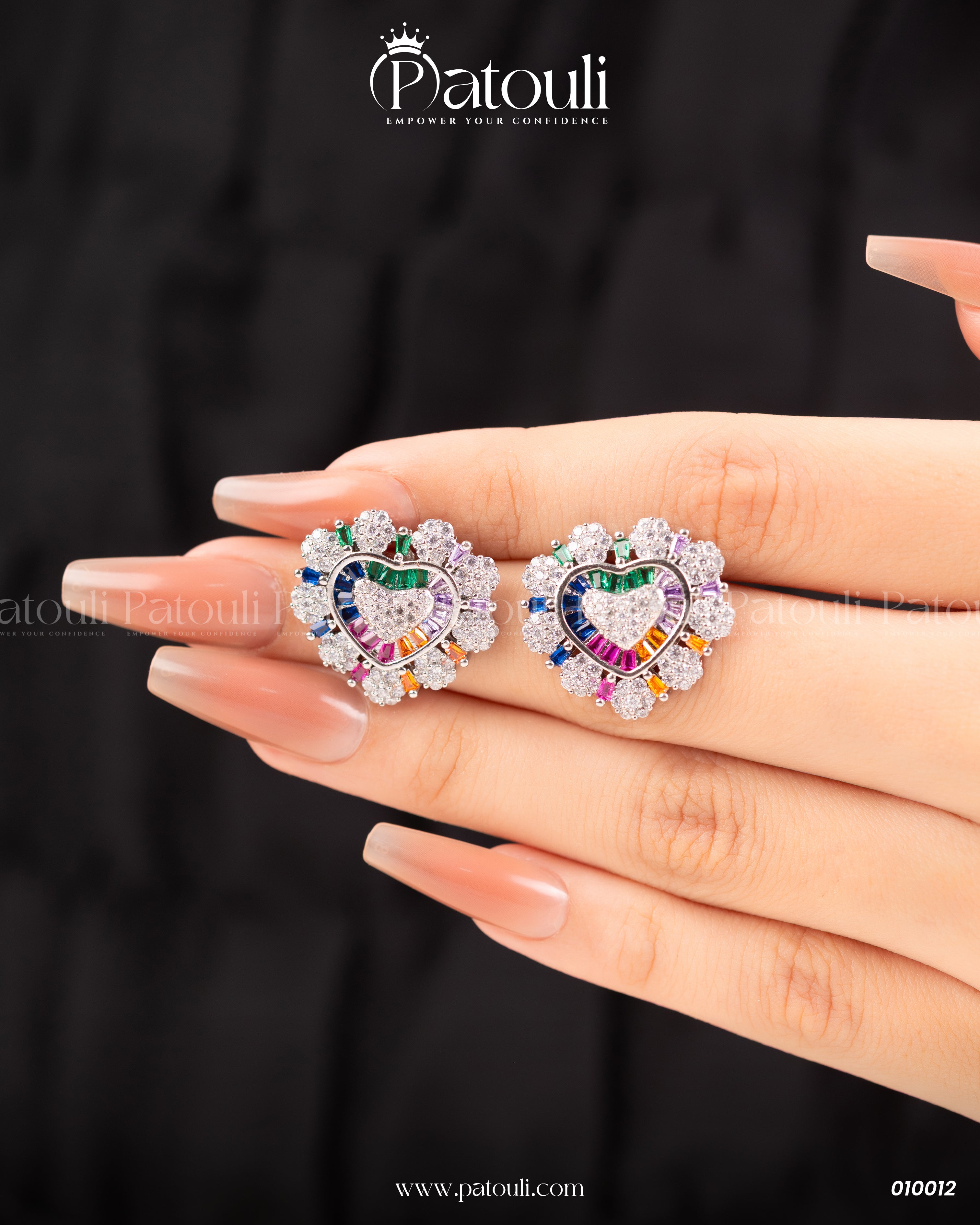 Multicolor Heart Shape Studs