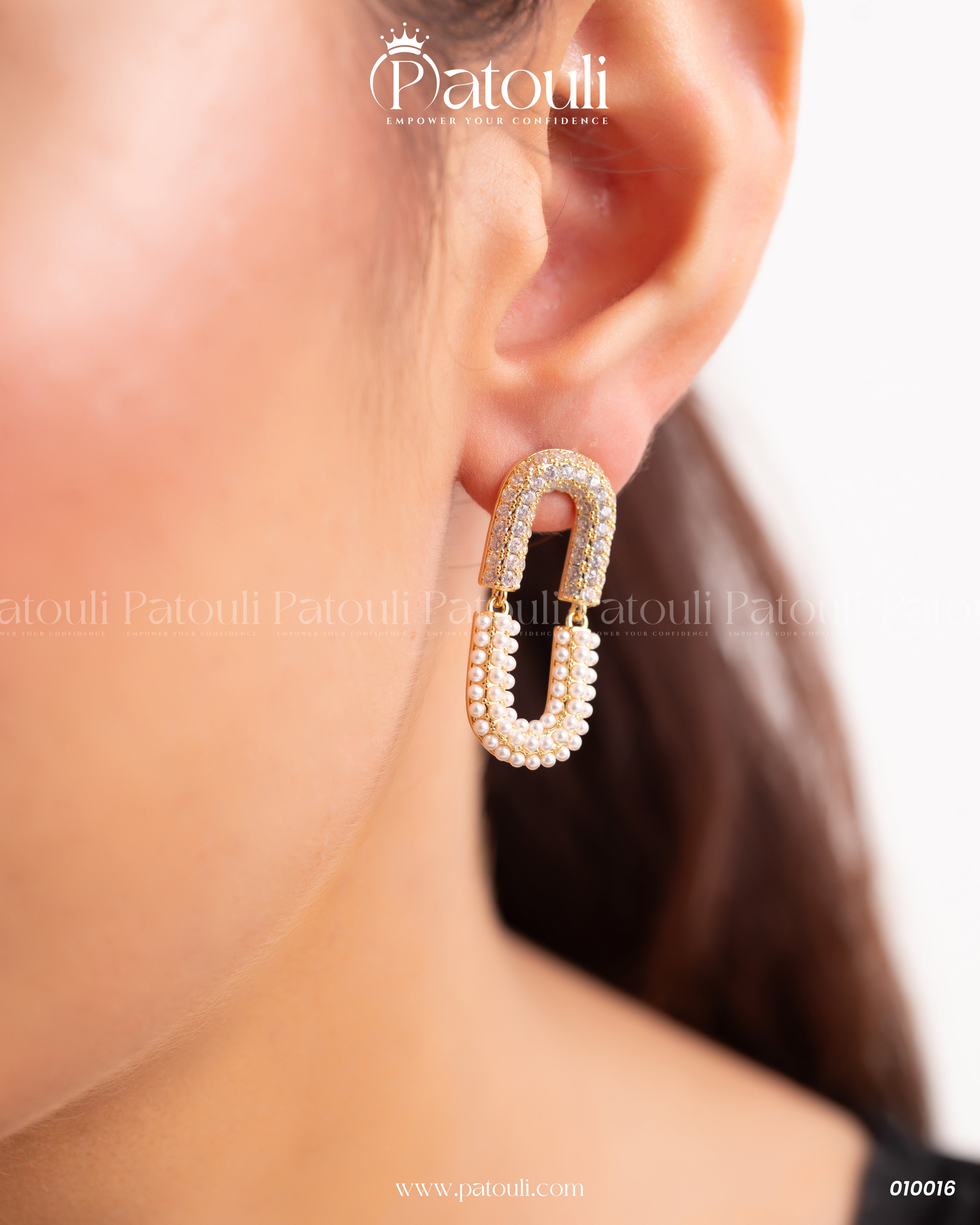 White And Golden Loop Style Studs