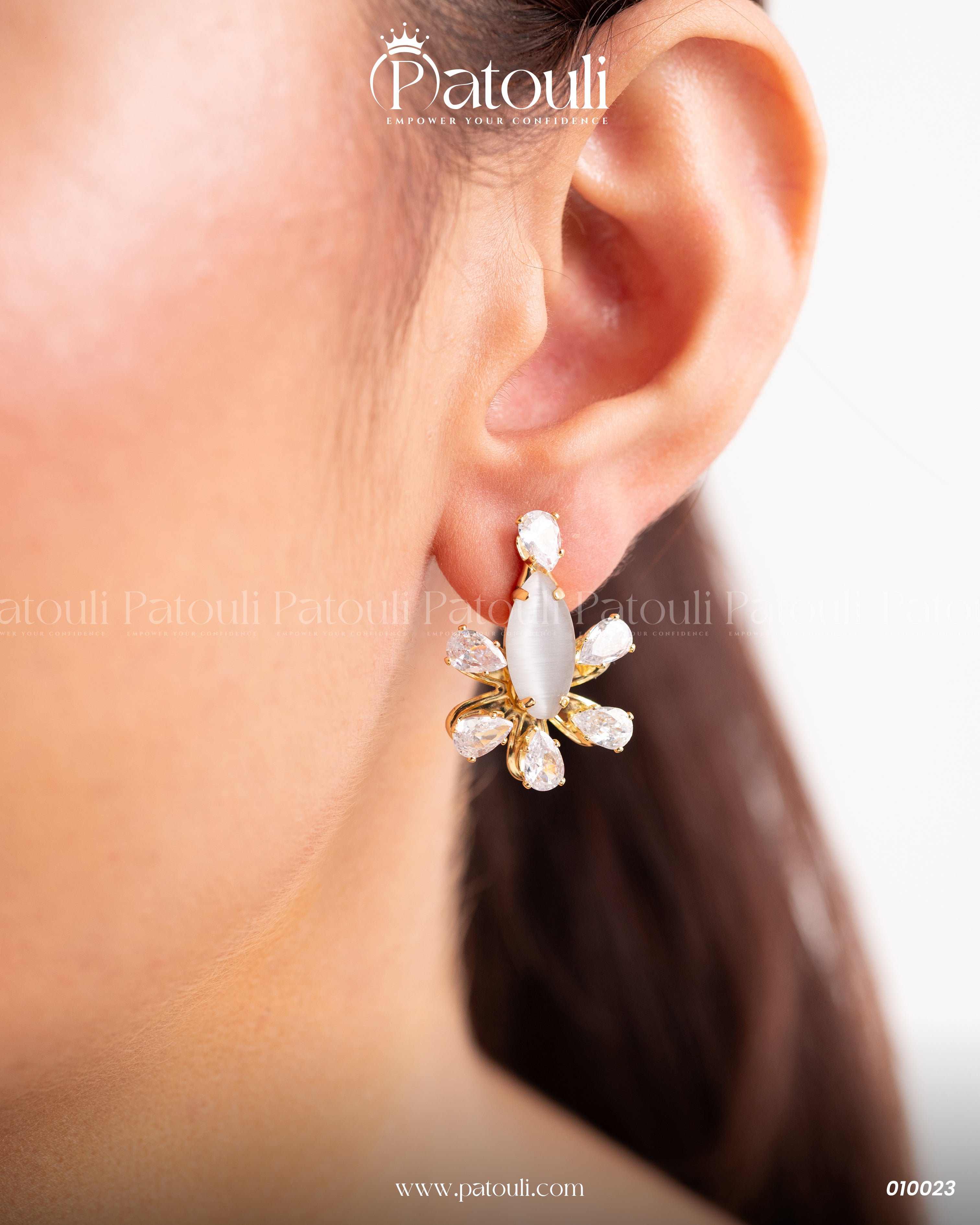 Crystal Shiny White And Golden Earrings