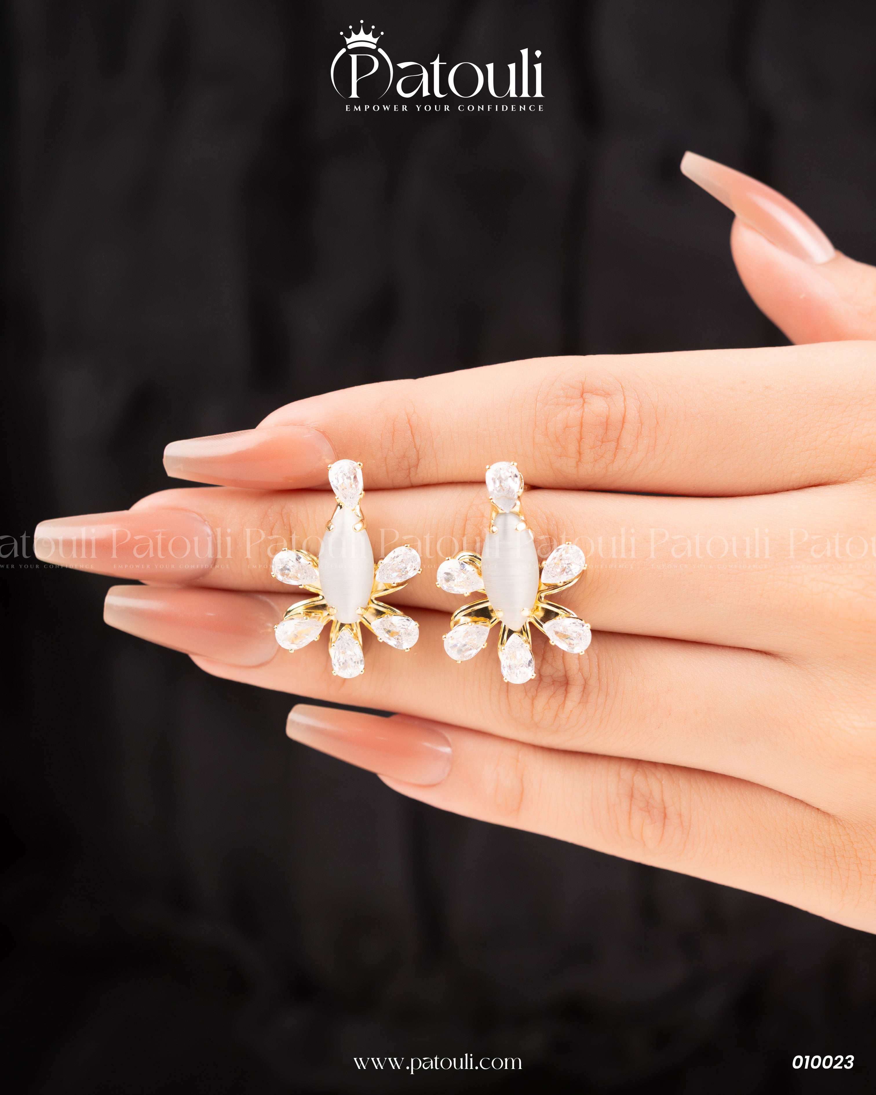 Crystal Shiny White And Golden Earrings