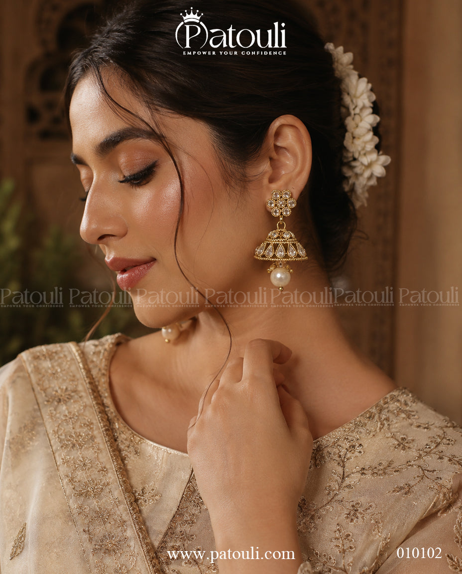 Aditi  Gold-Plated Pearl Drop Jhumka Earrings