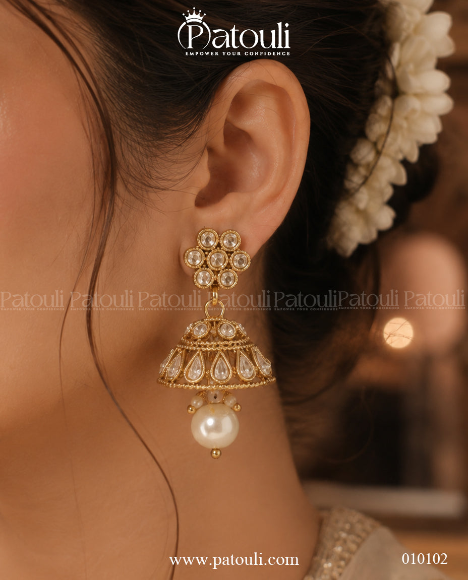 Aditi  Gold-Plated Pearl Drop Jhumka Earrings