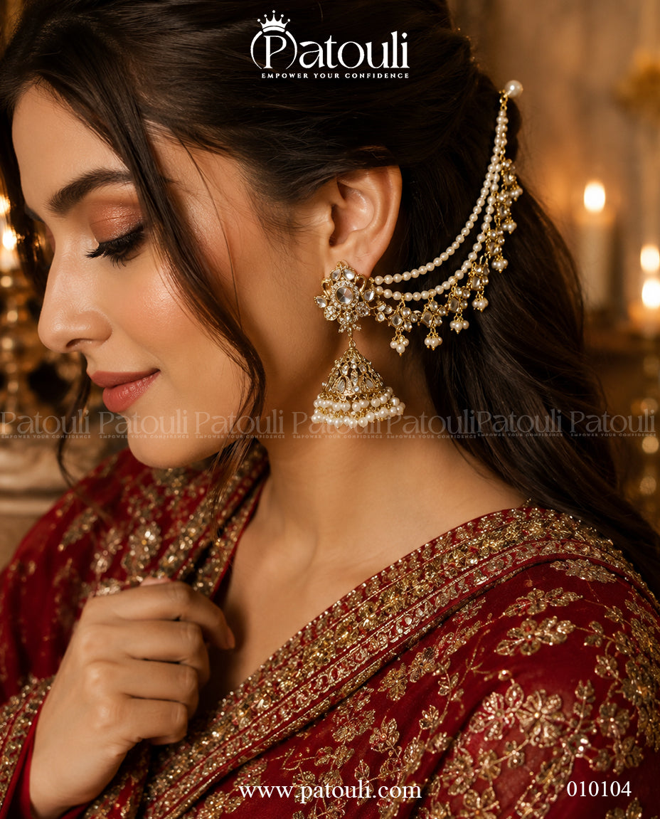Bridal Kundan Jhumka Earring with Pearl Sahara