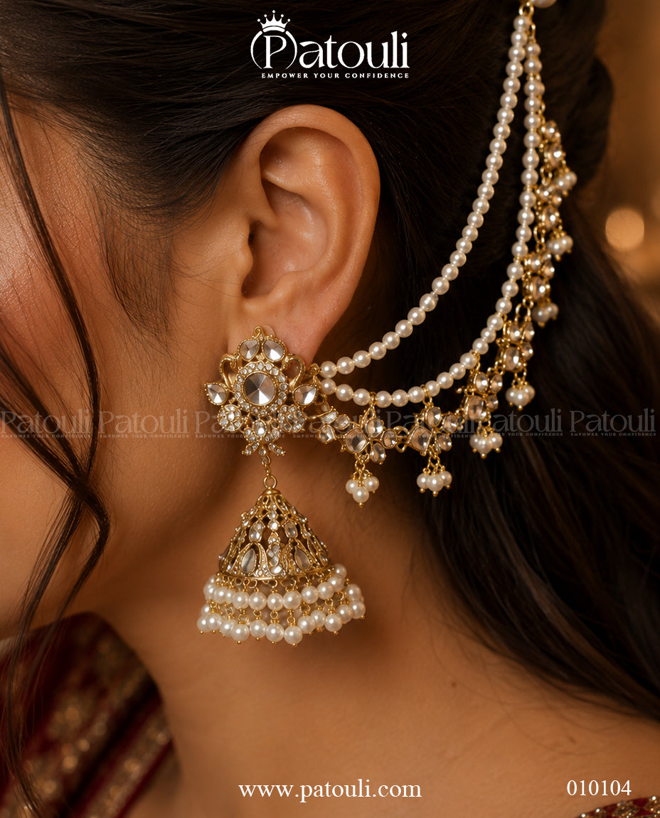 Bridal Kundan Jhumka Earring with Pearl Sahara