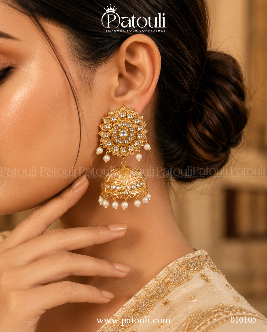 Zari Festive Light Weight  Jhumka Earrings