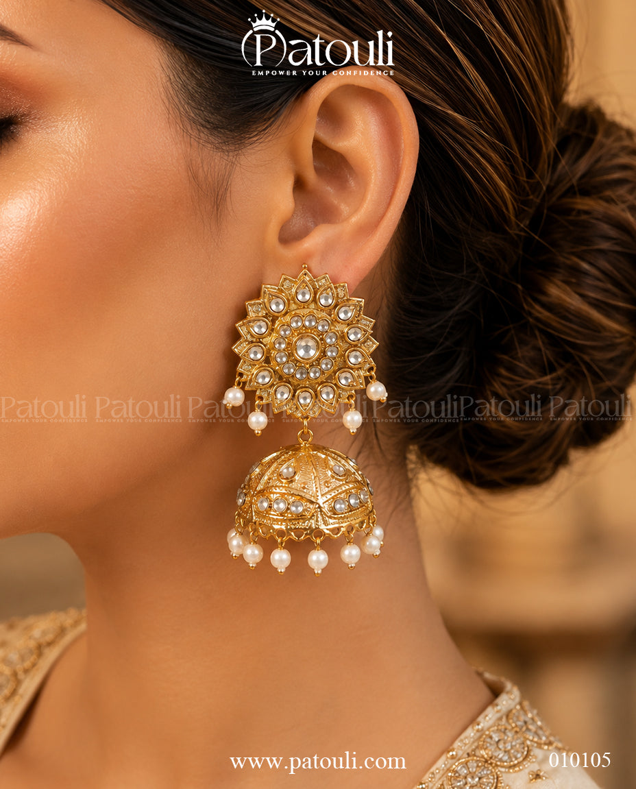 Zari Festive Light Weight  Jhumka Earrings