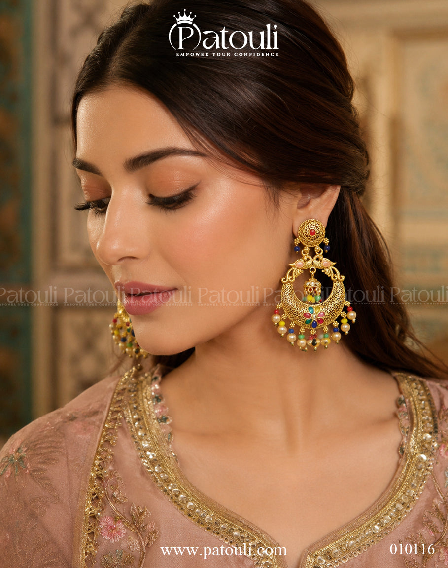 Multi Stone Chandbali Earrings