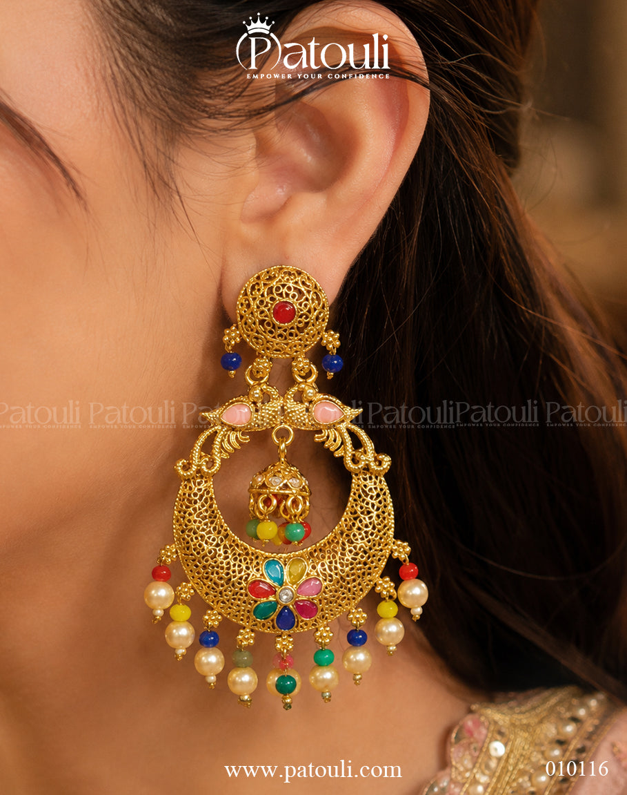 Multi Stone Chandbali Earrings