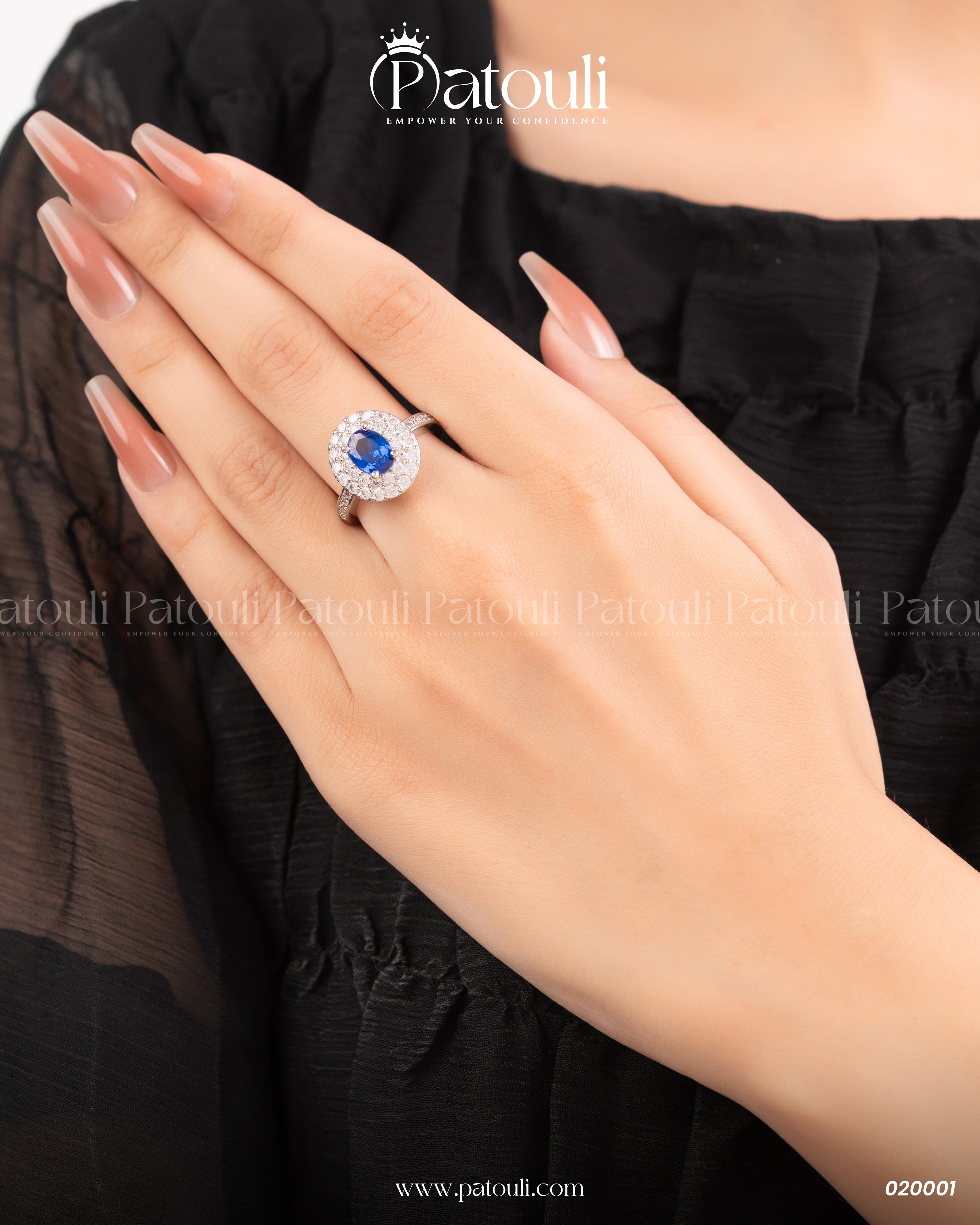 Oval Shape Blue Rhinestone Sliver Ring