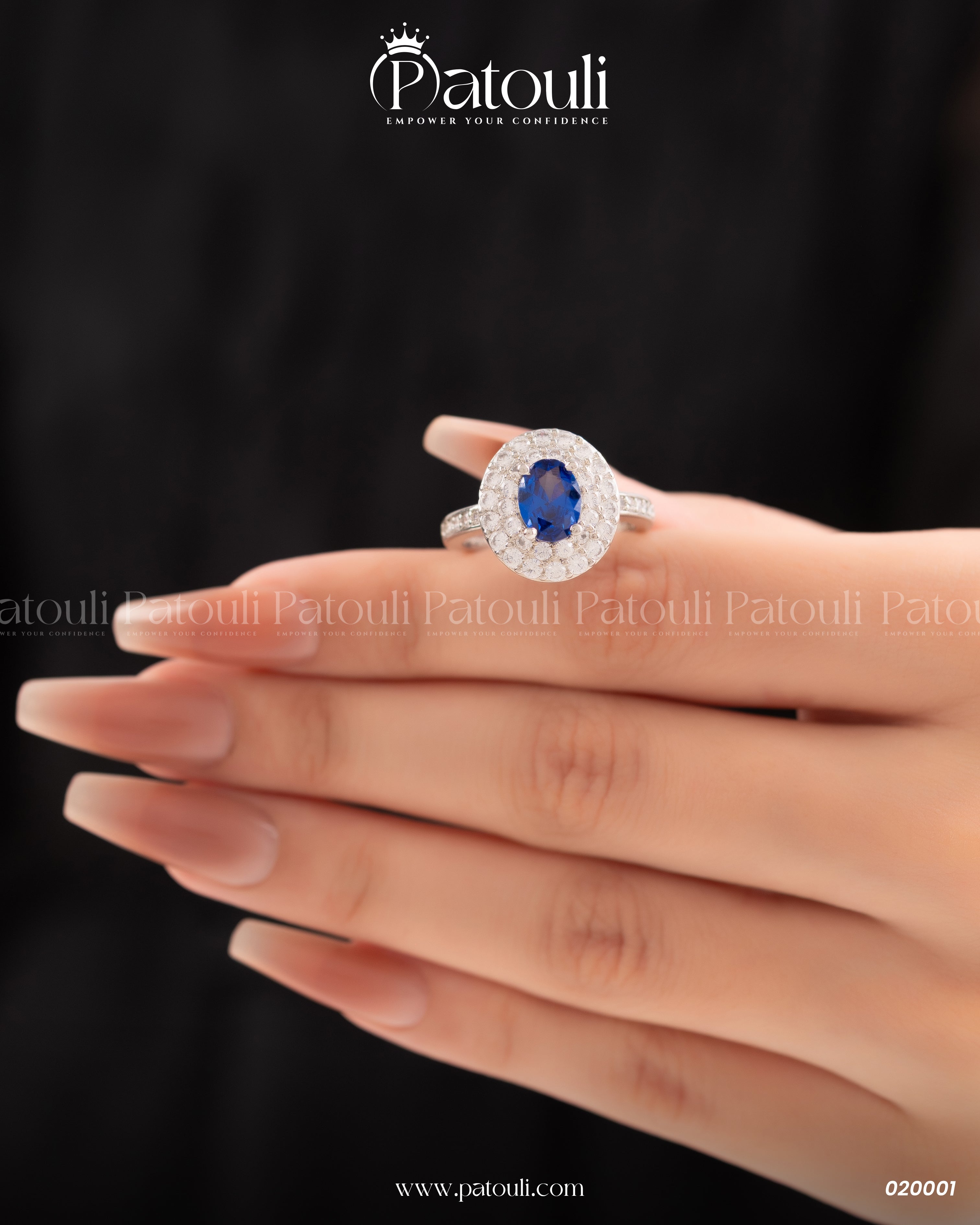 Oval Shape Blue Rhinestone Sliver Ring