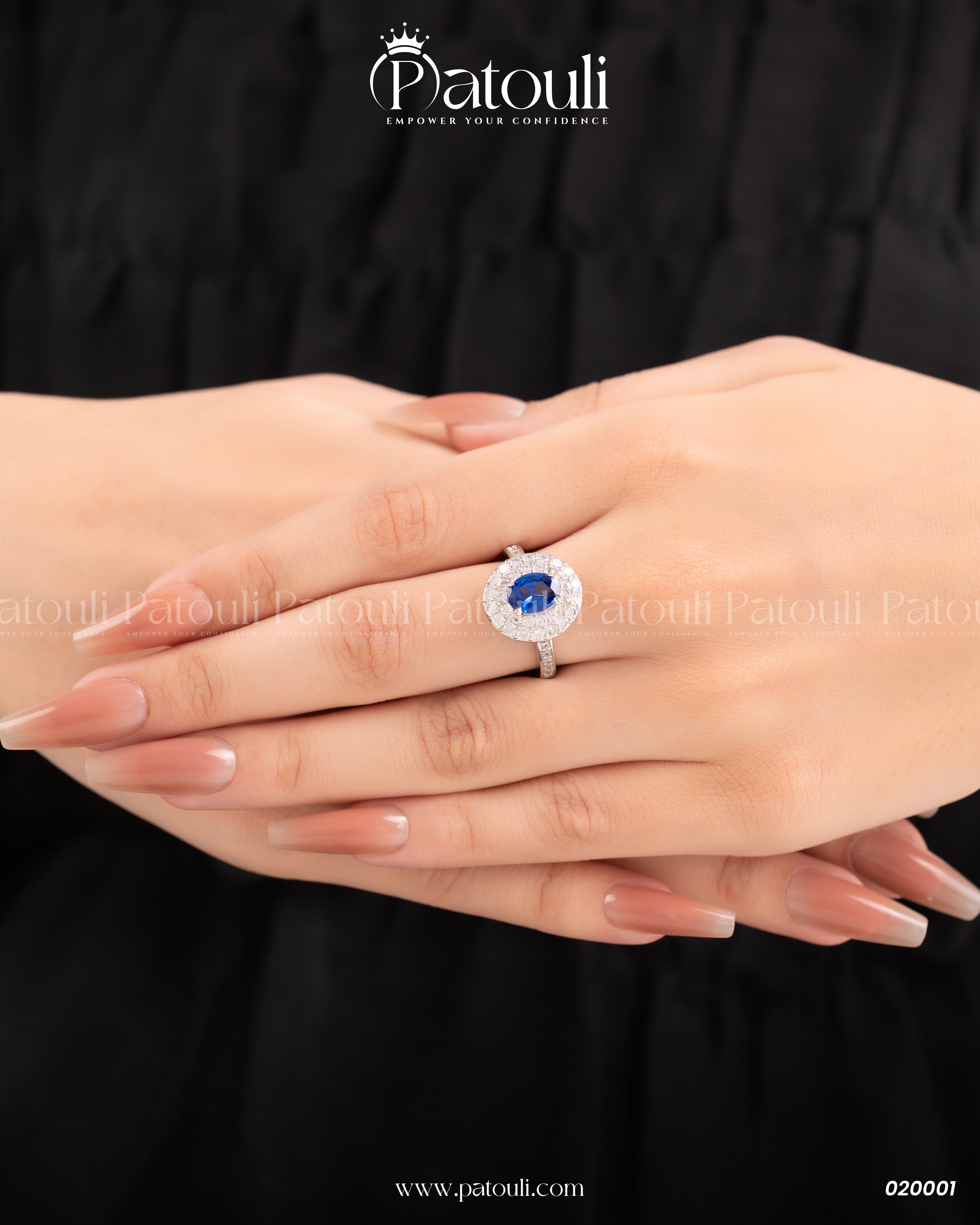 Oval Shape Blue Rhinestone Sliver Ring