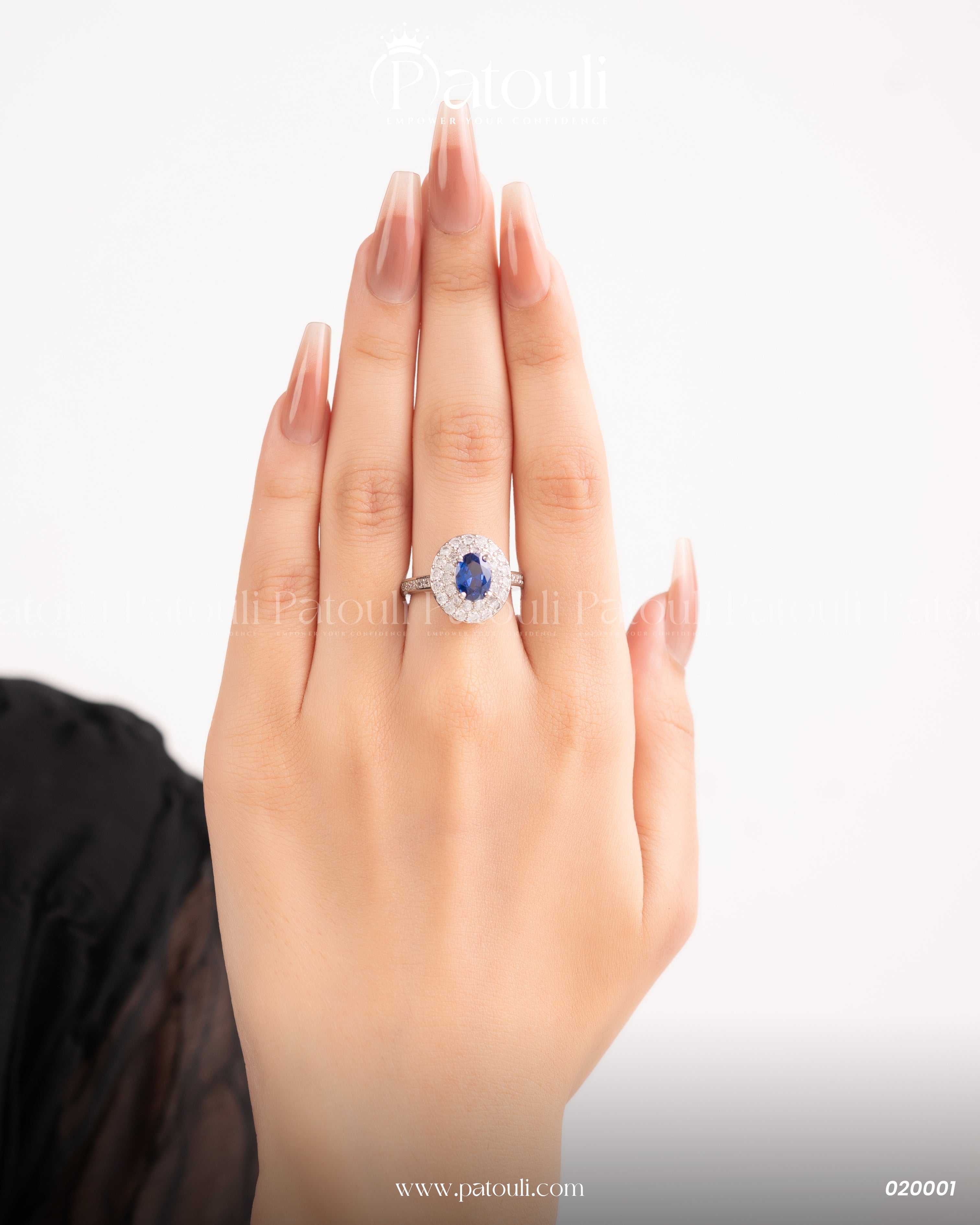 Oval Shape Blue Rhinestone Sliver Ring