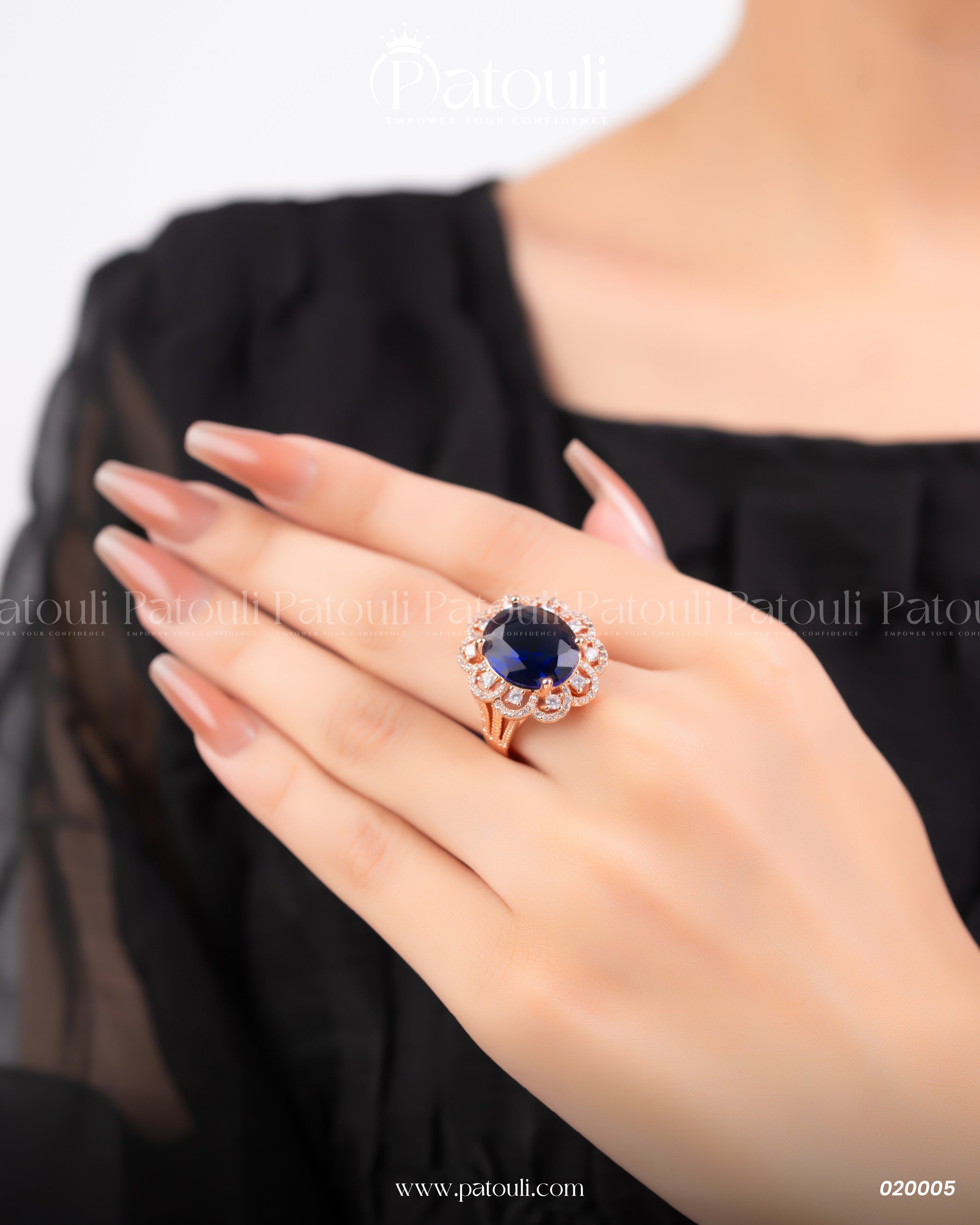 Royal Blue Floral Ring Pink Rose