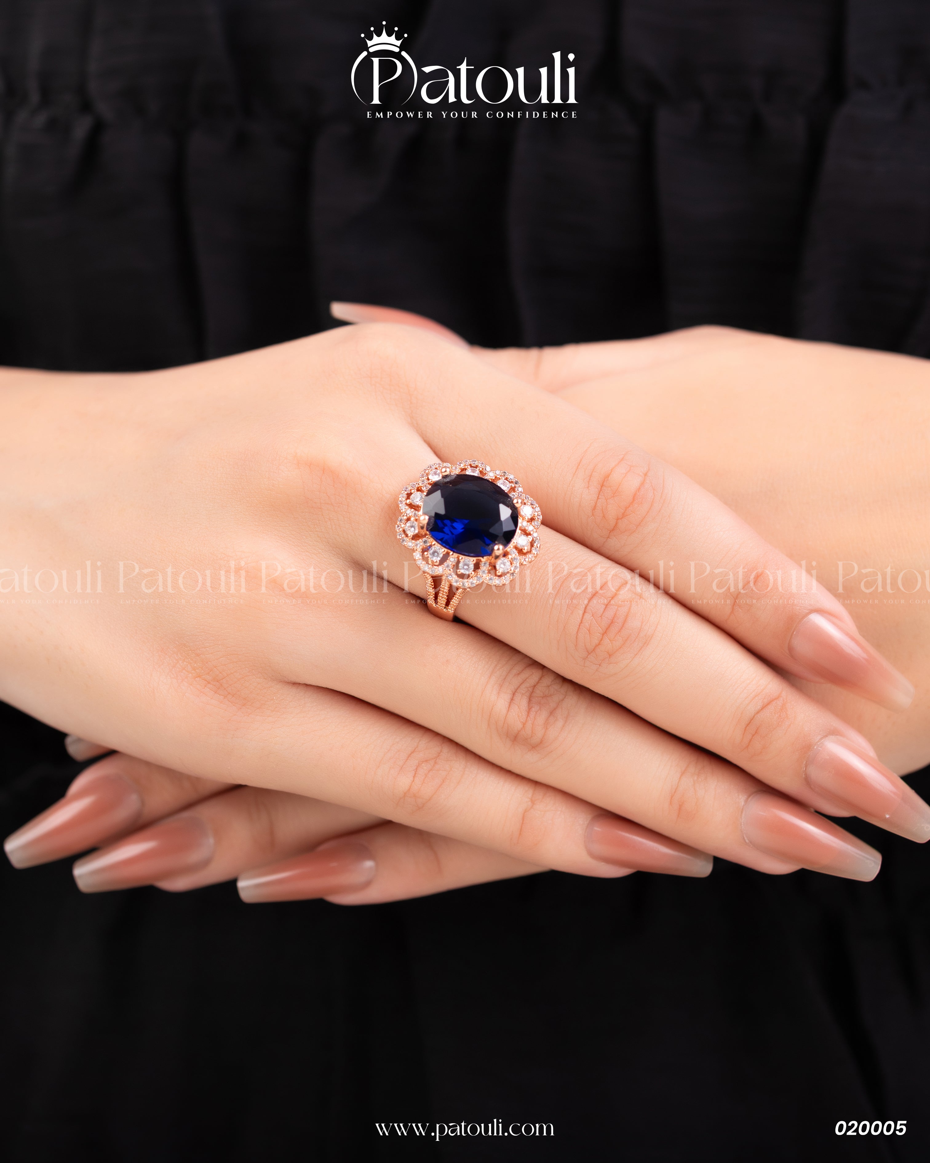 Royal Blue Floral Ring Pink Rose