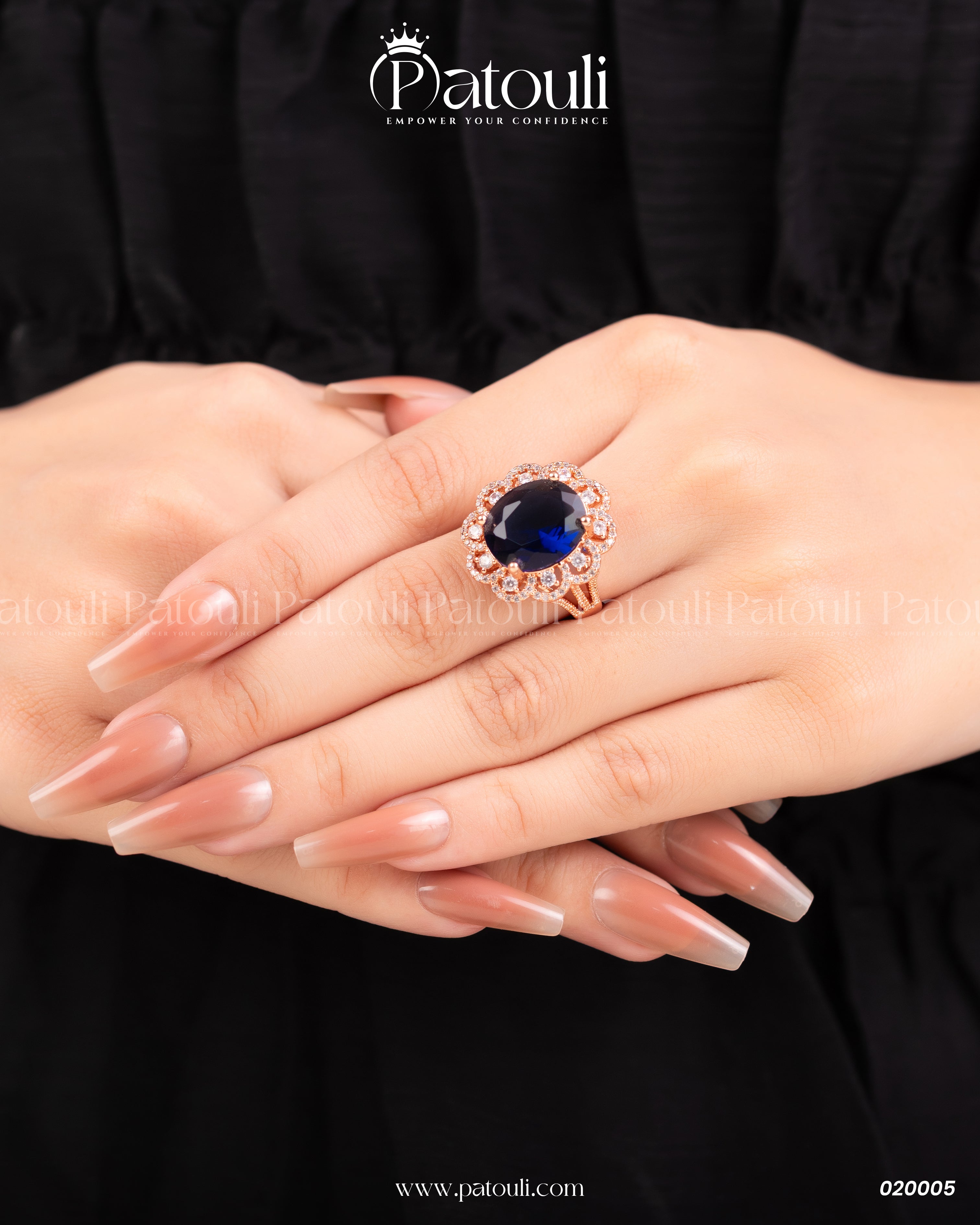 Royal Blue Floral Ring Pink Rose