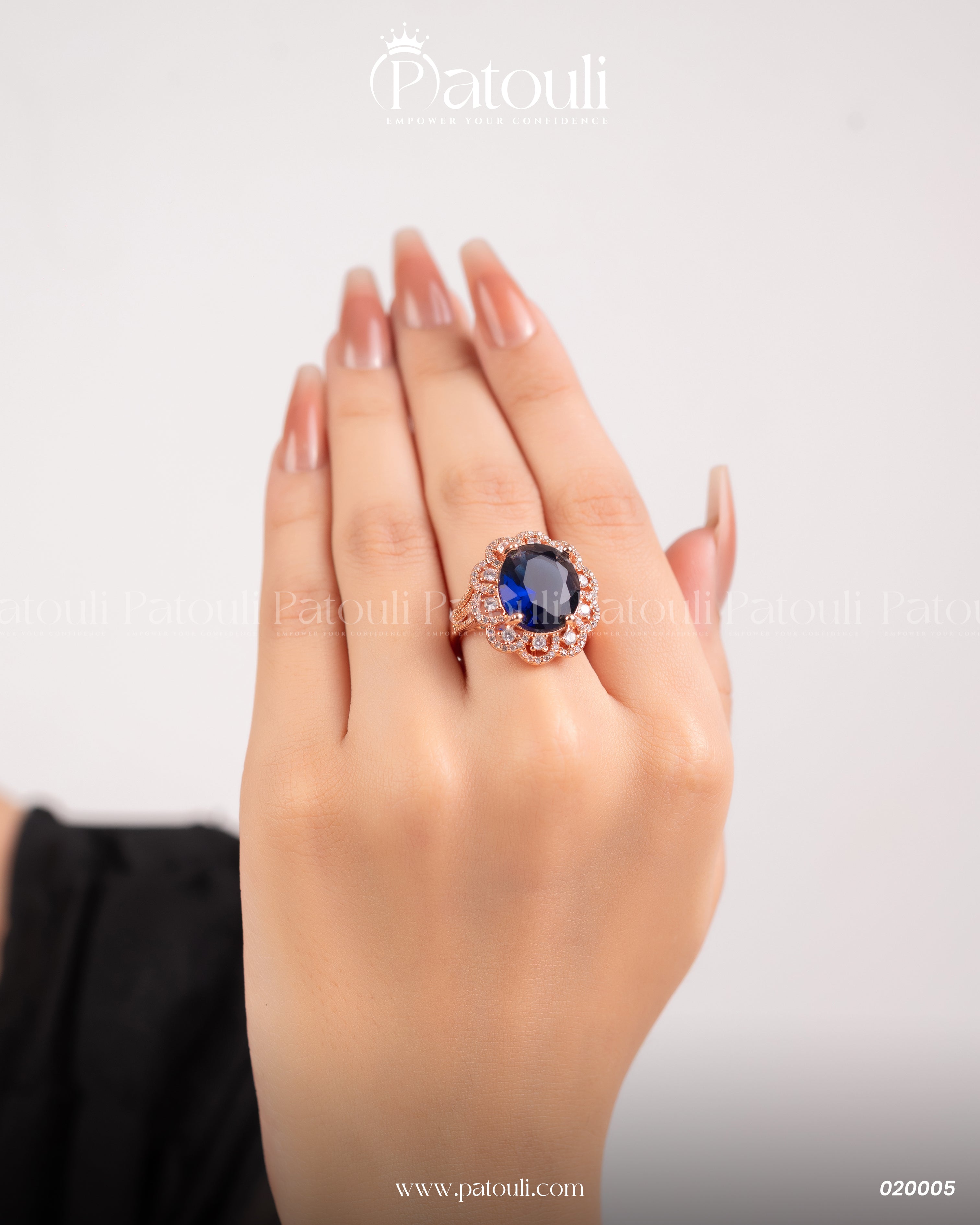 Royal Blue Floral Ring Pink Rose
