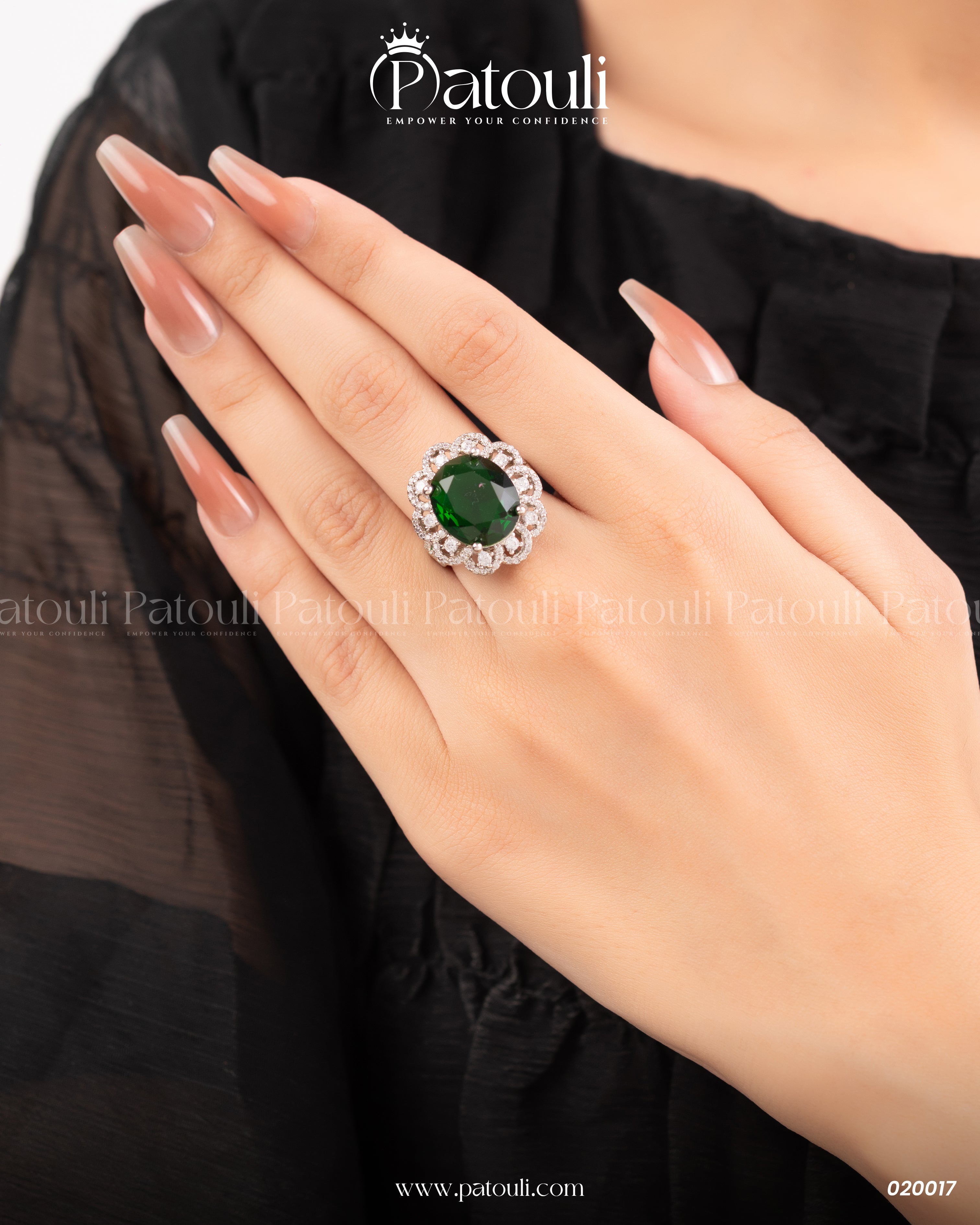 Green Floral Emerald Silver Sterling