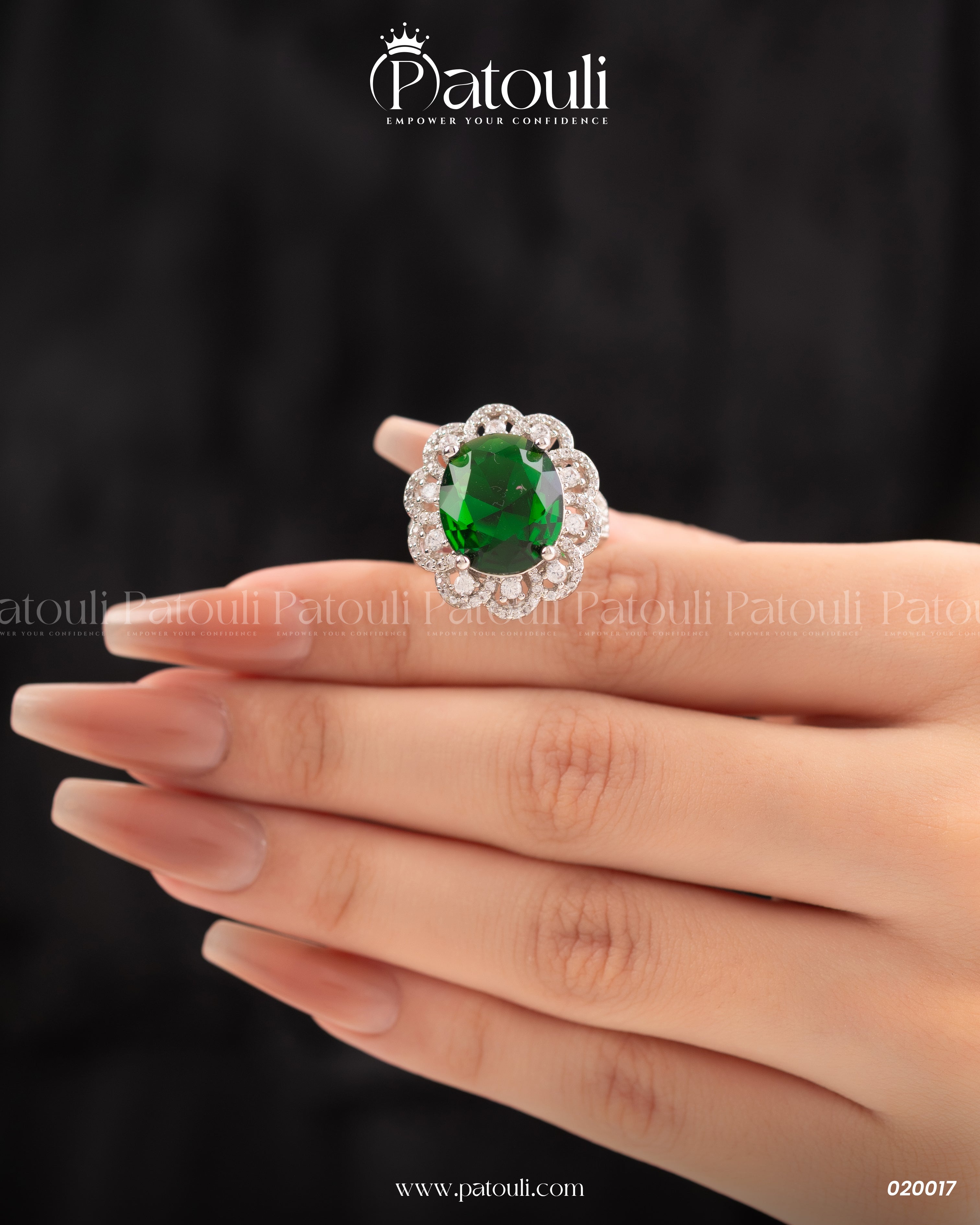 Green Floral Emerald Silver Sterling
