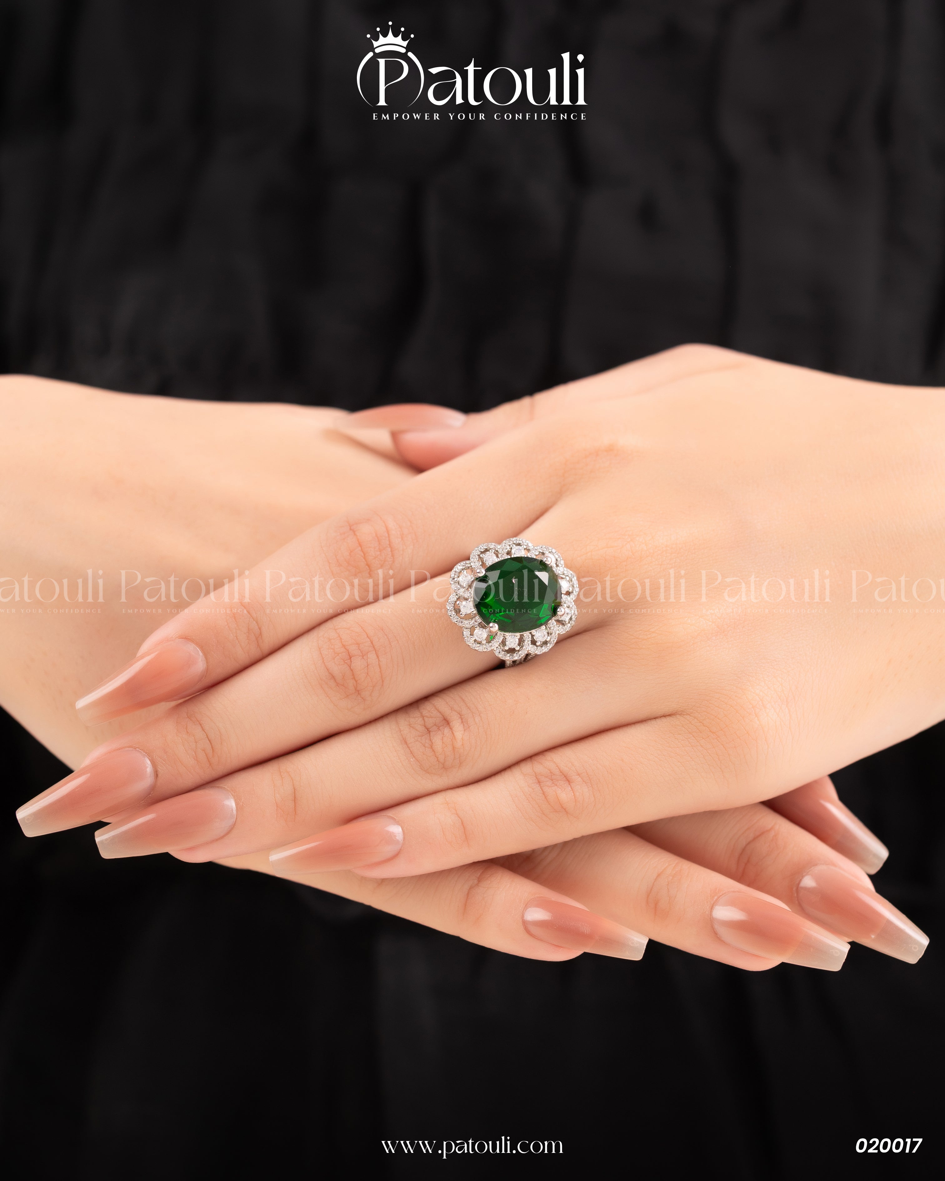 Green Floral Emerald Silver Sterling