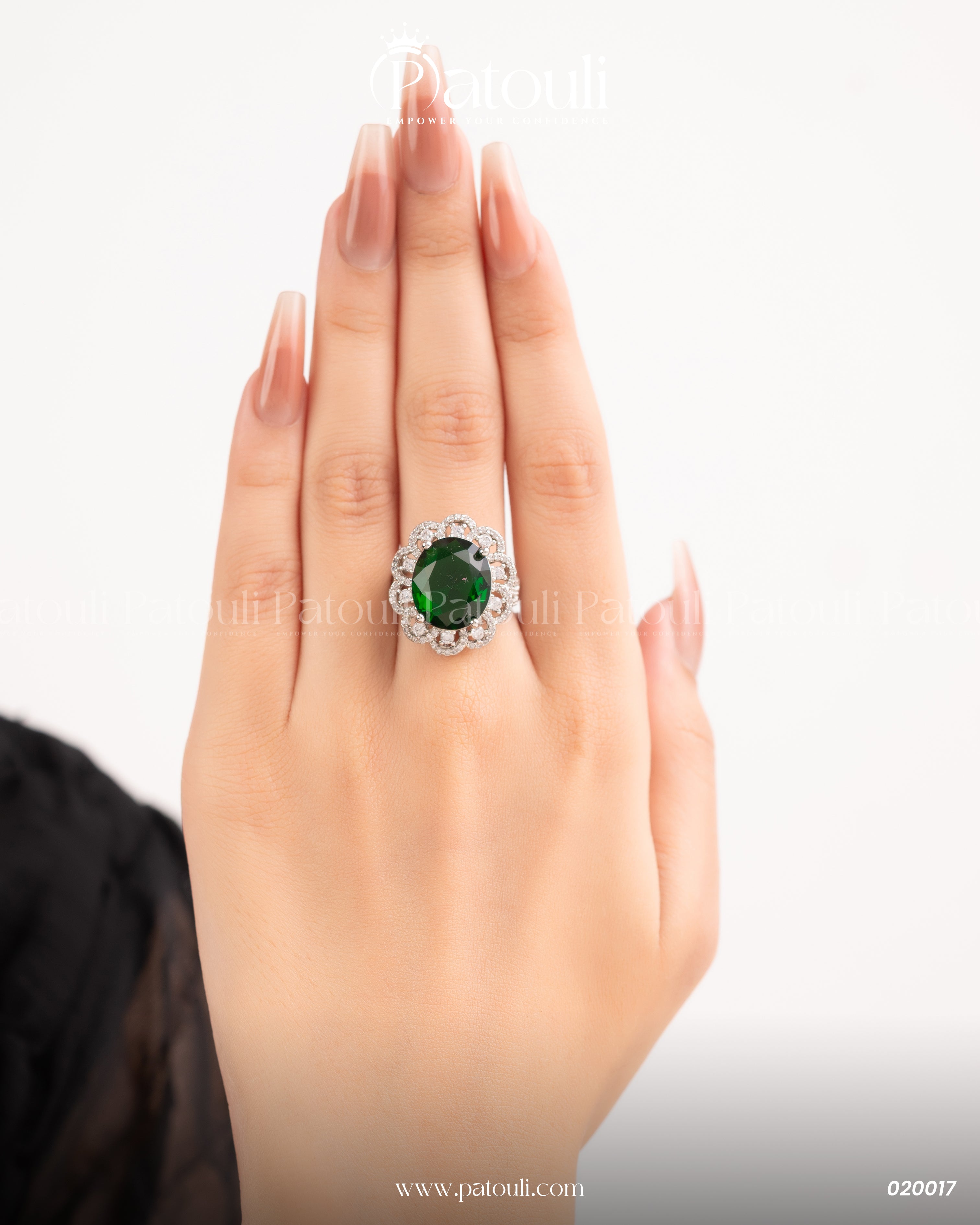 Green Floral Emerald Silver Sterling