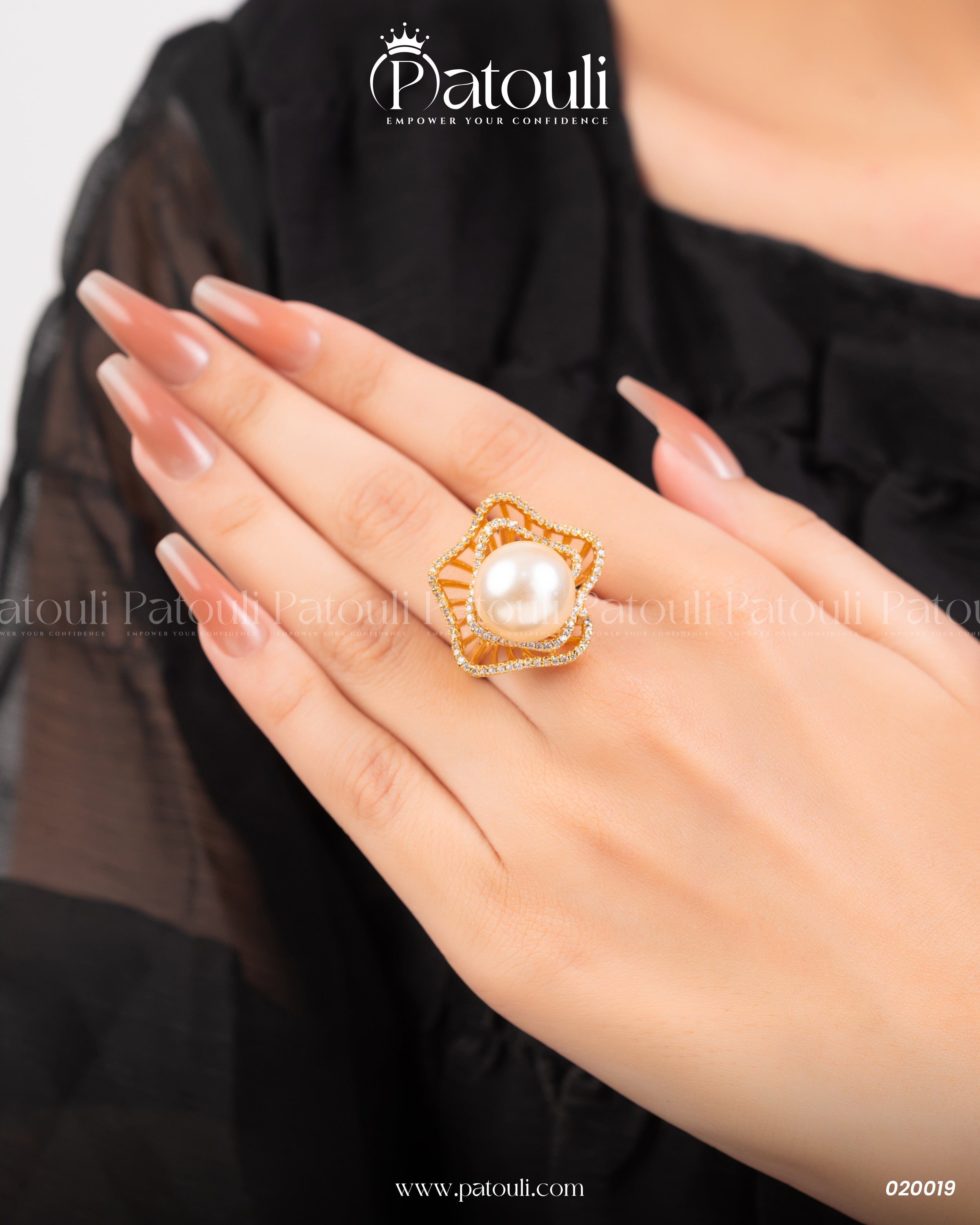 Rose Flower Pearl Gold Platted Ring