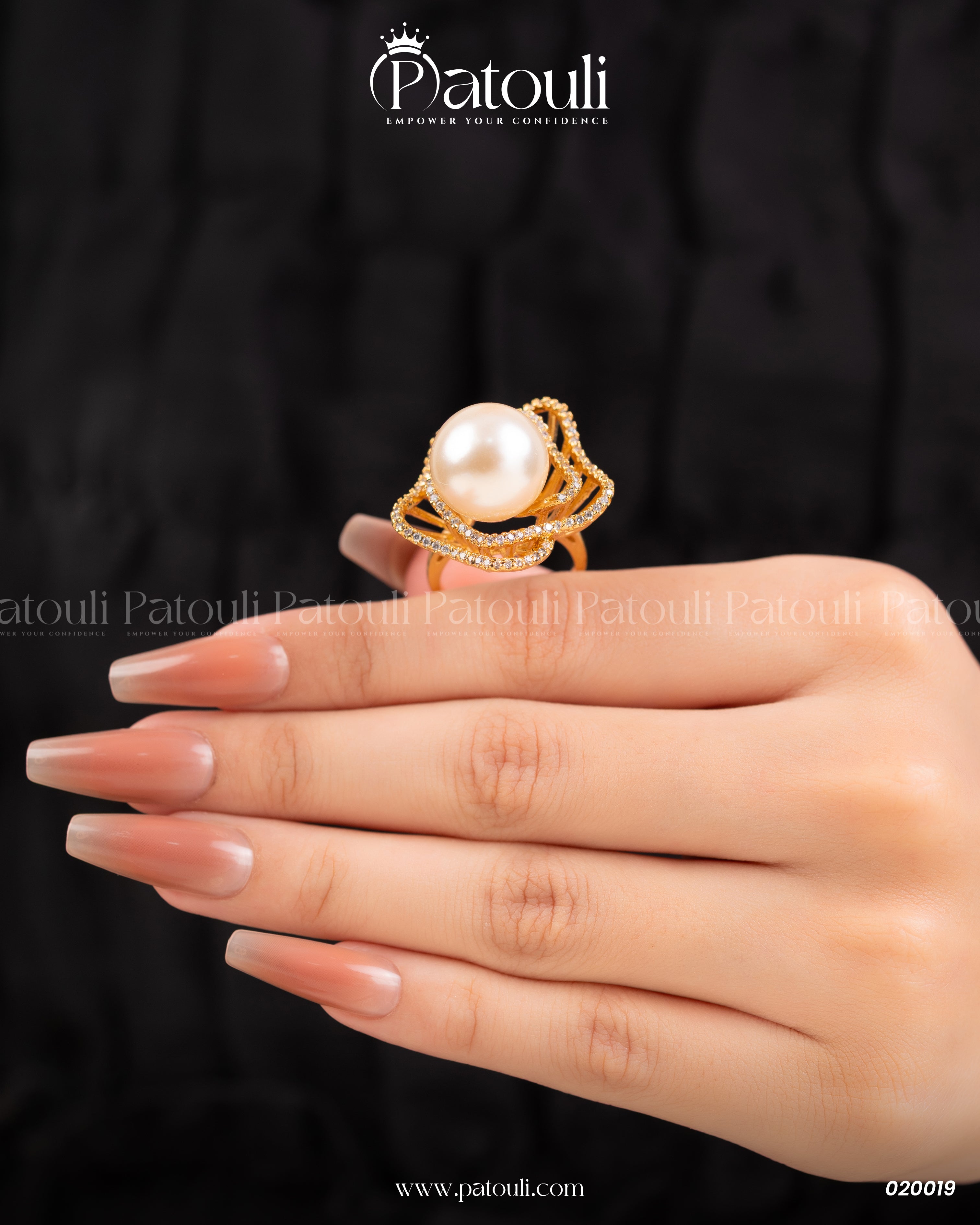 Rose Flower Pearl Gold Platted Ring