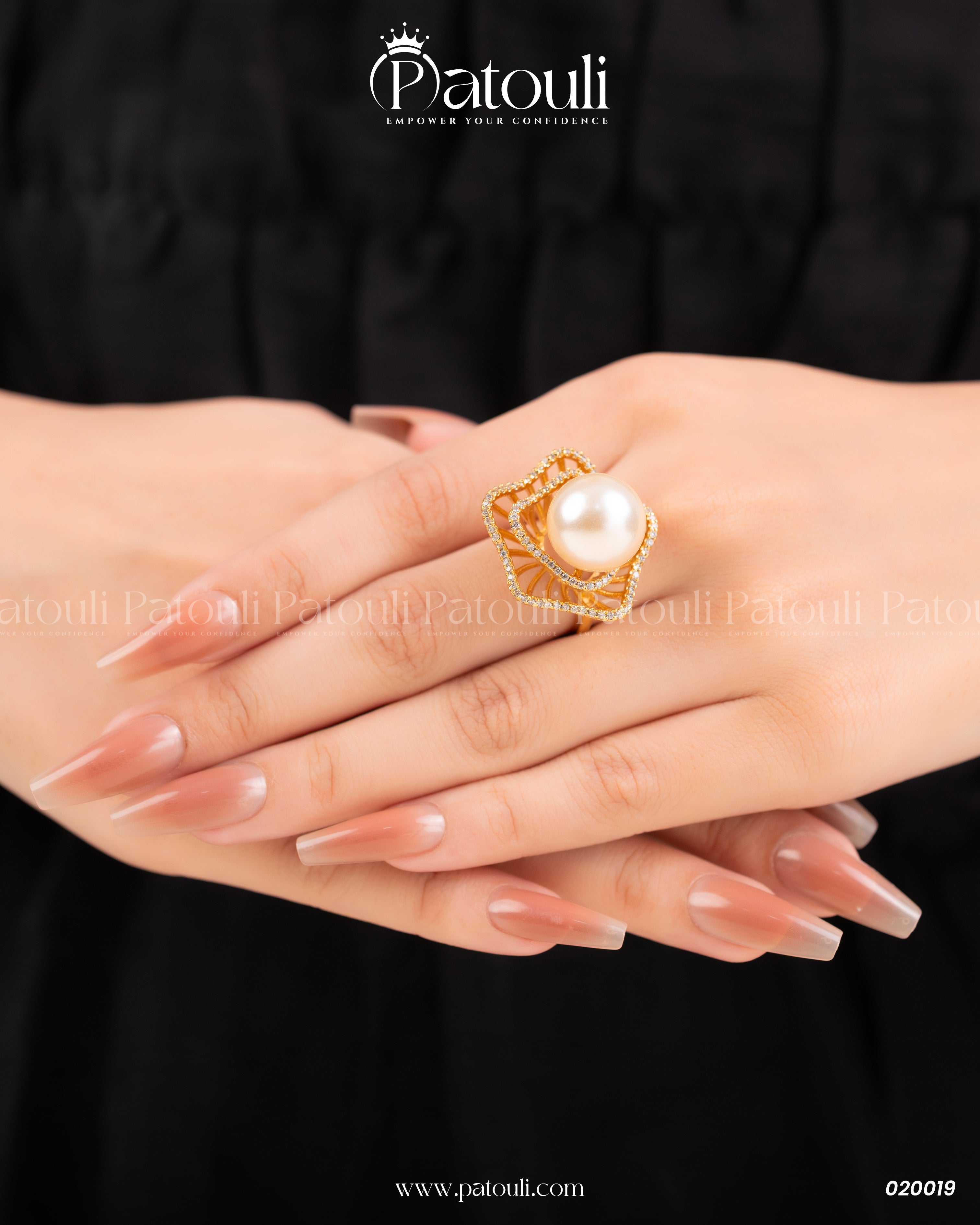 Rose Flower Pearl Gold Platted Ring