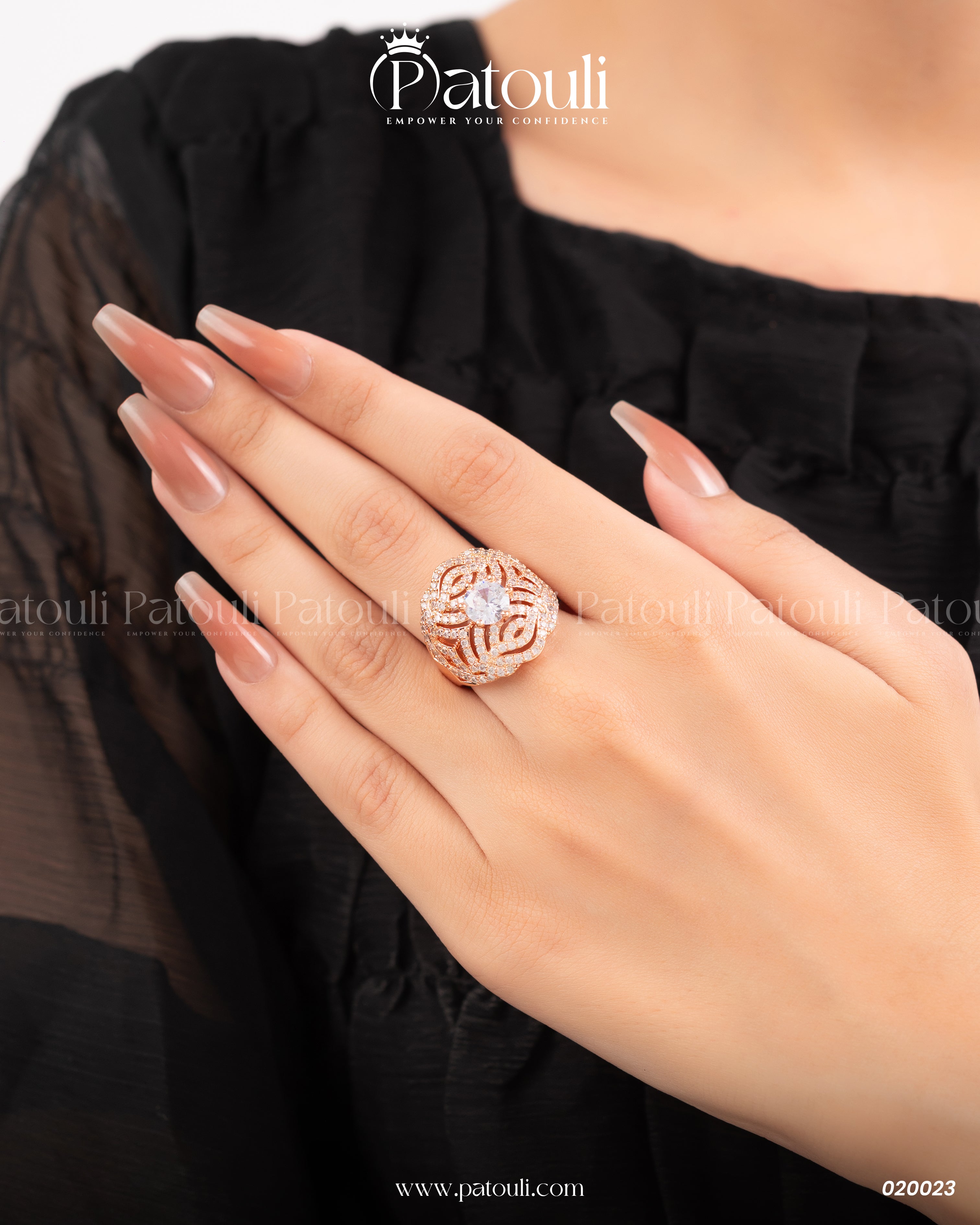 Elegant Bridal Wide Pink Rose Ring
