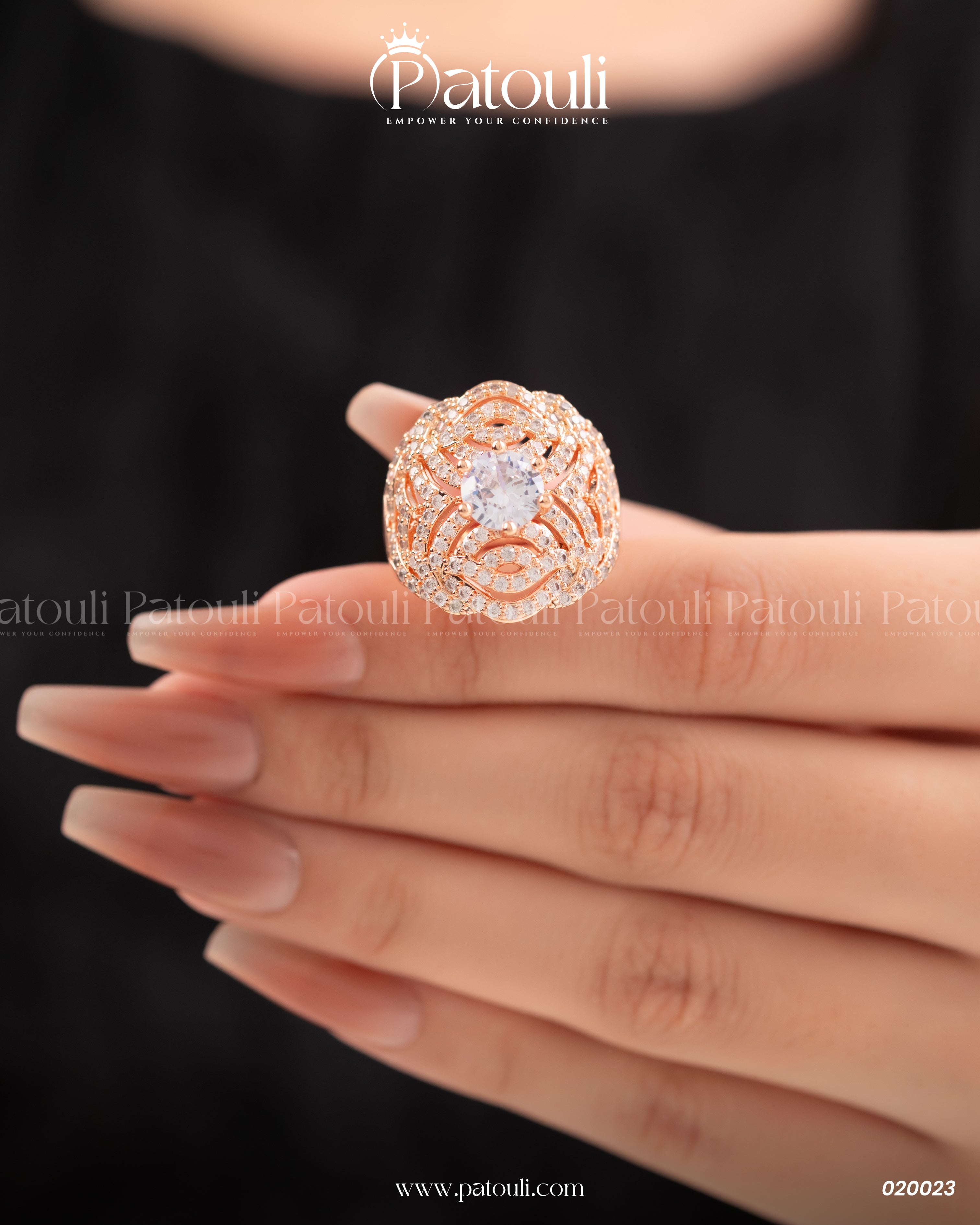 Elegant Bridal Wide Pink Rose Ring