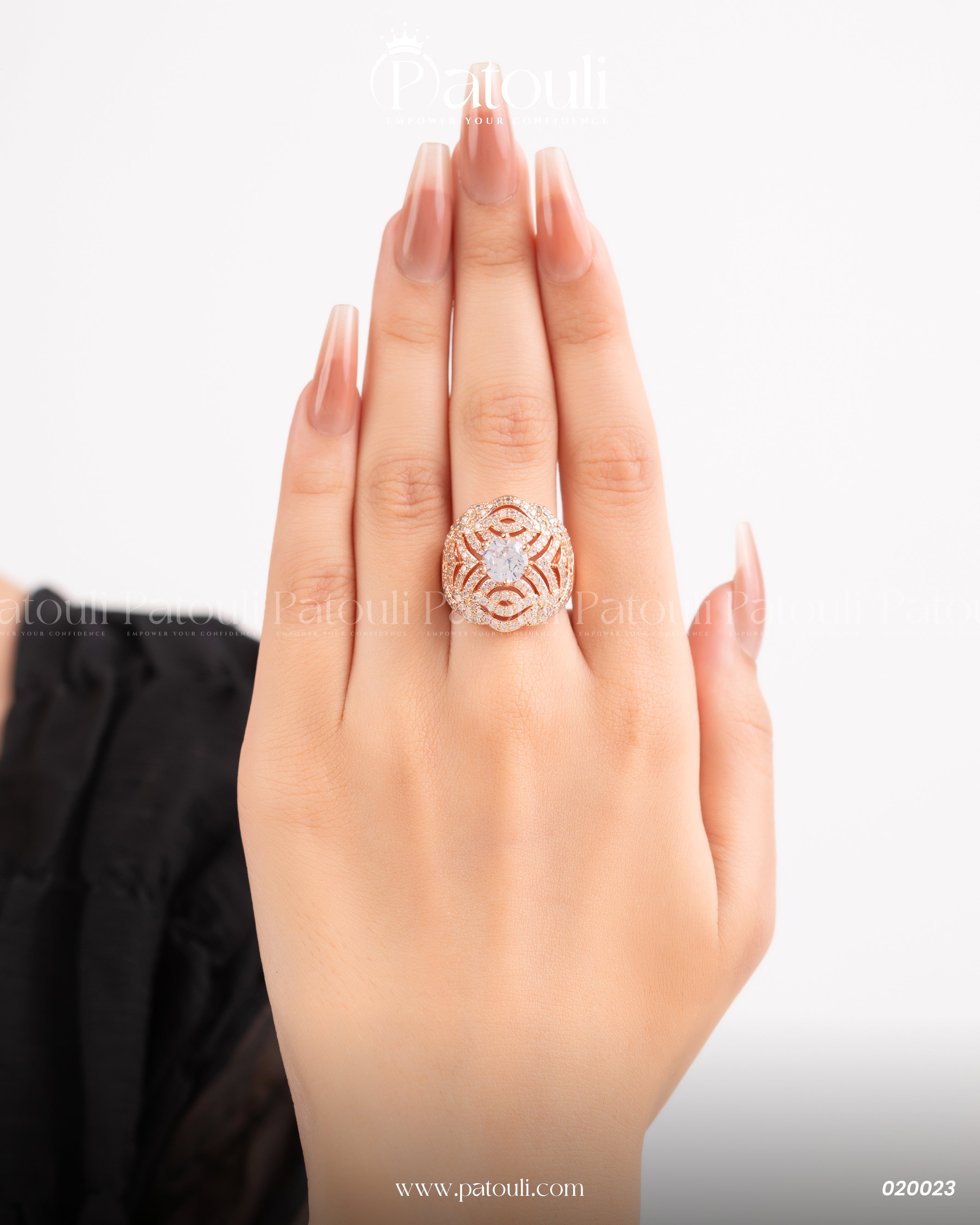 Elegant Bridal Wide Pink Rose Ring