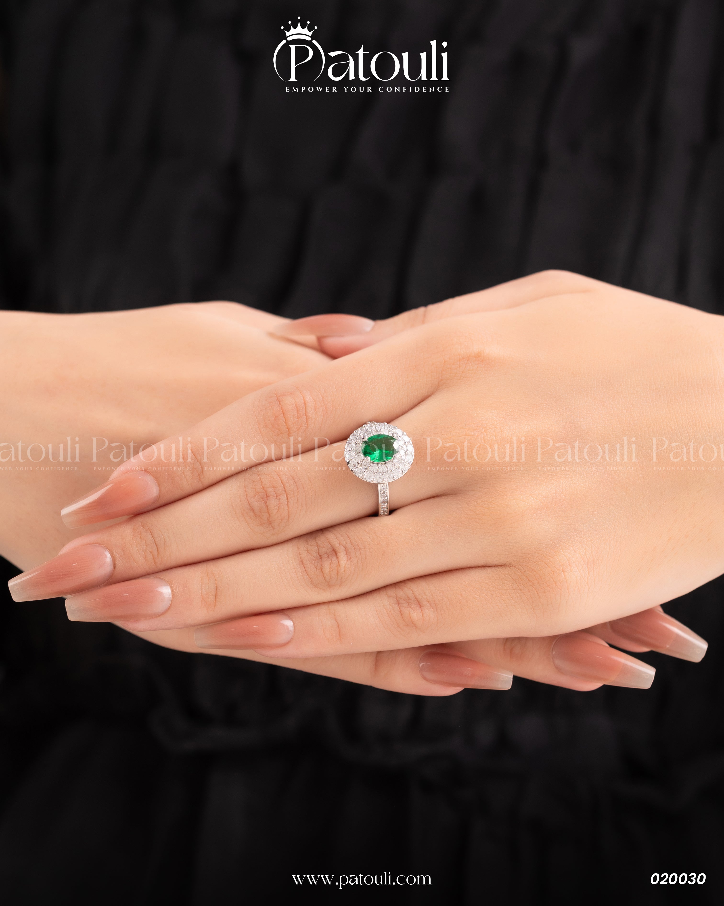 Oval Green Emerald Silver Ring