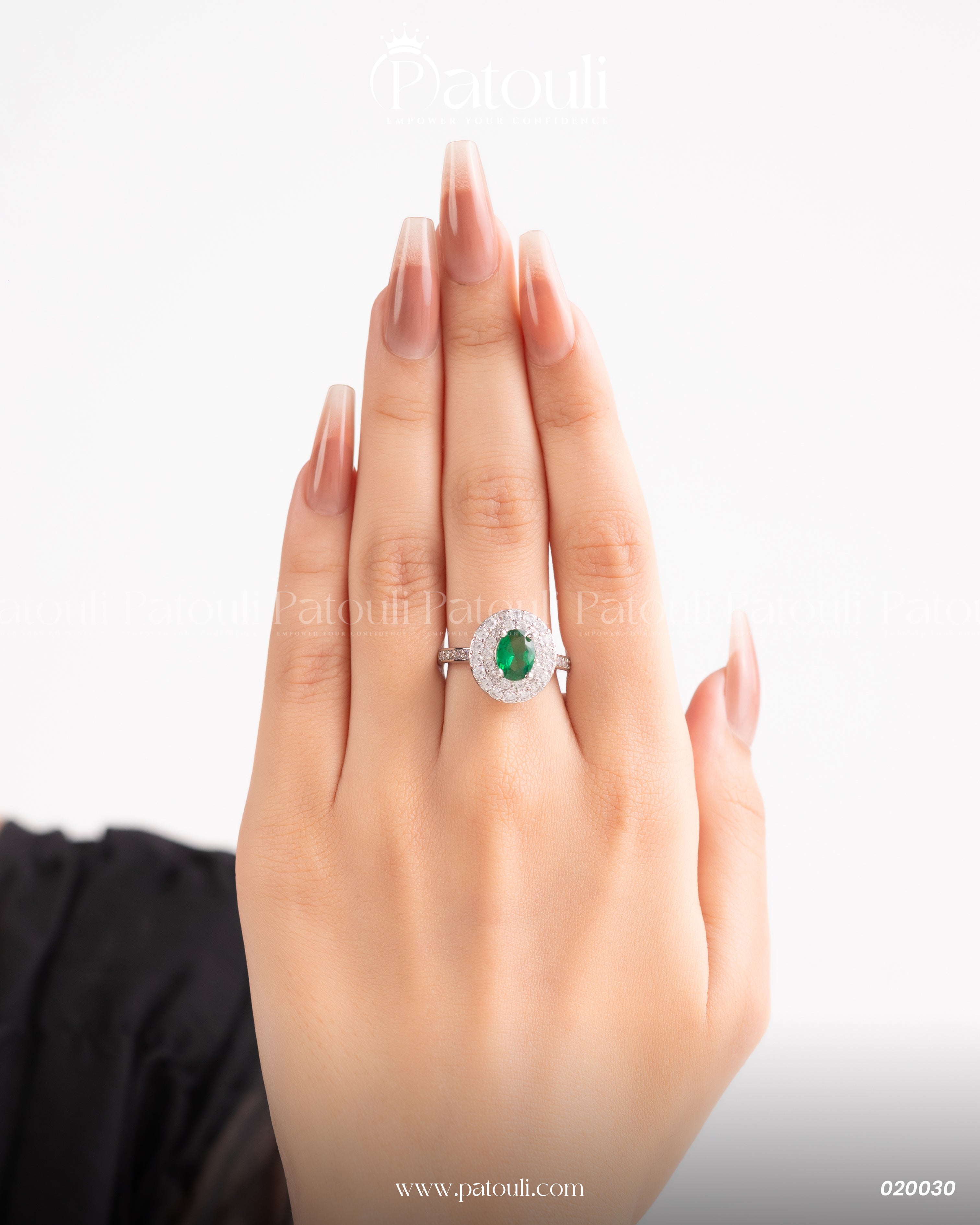 Oval Green Emerald Silver Ring