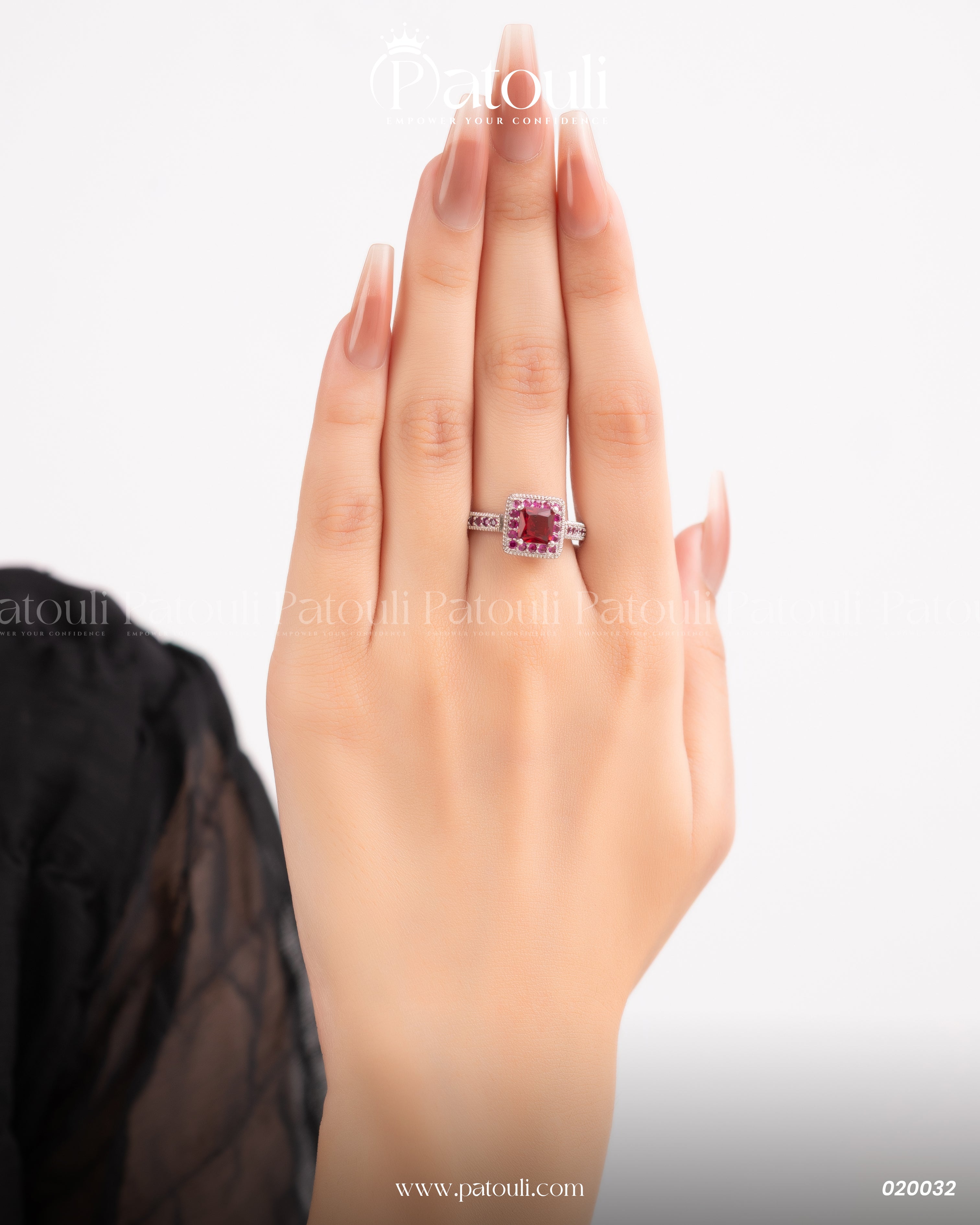 Cubic Red Rhinestone Silver Ring