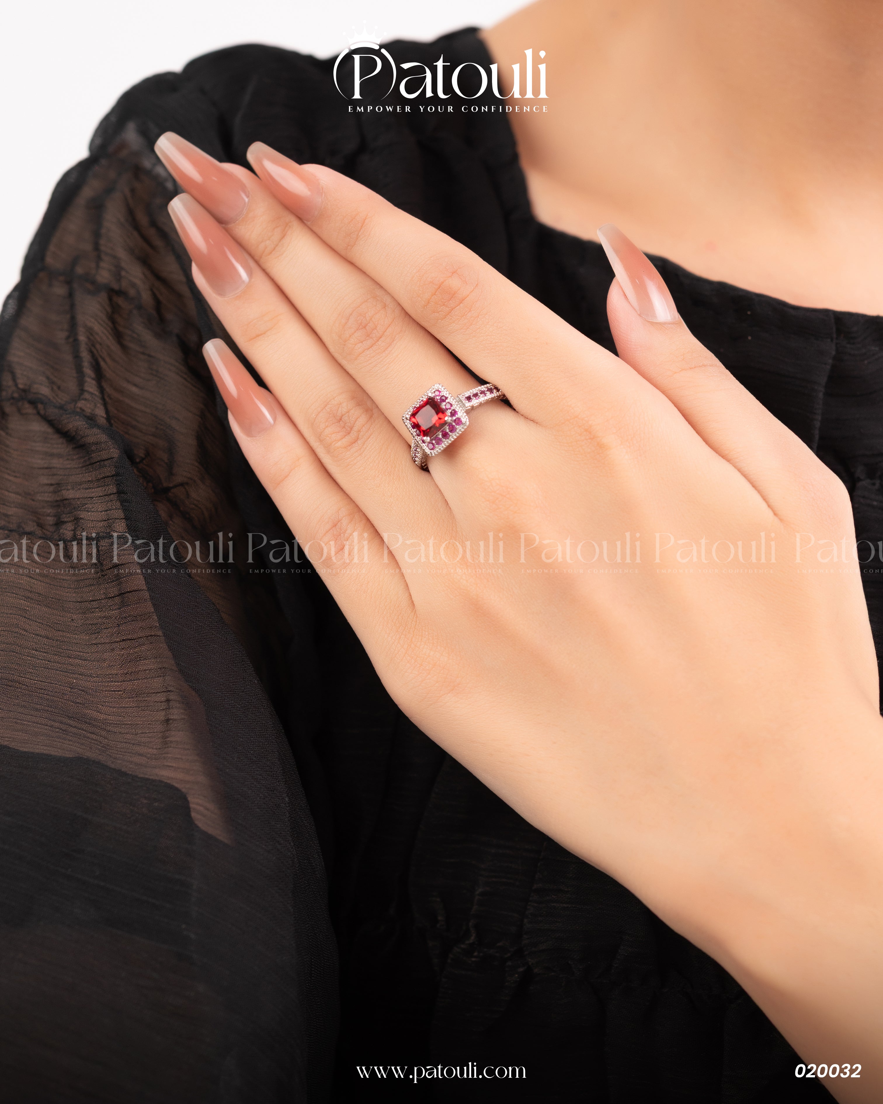 Cubic Red Rhinestone Silver Ring