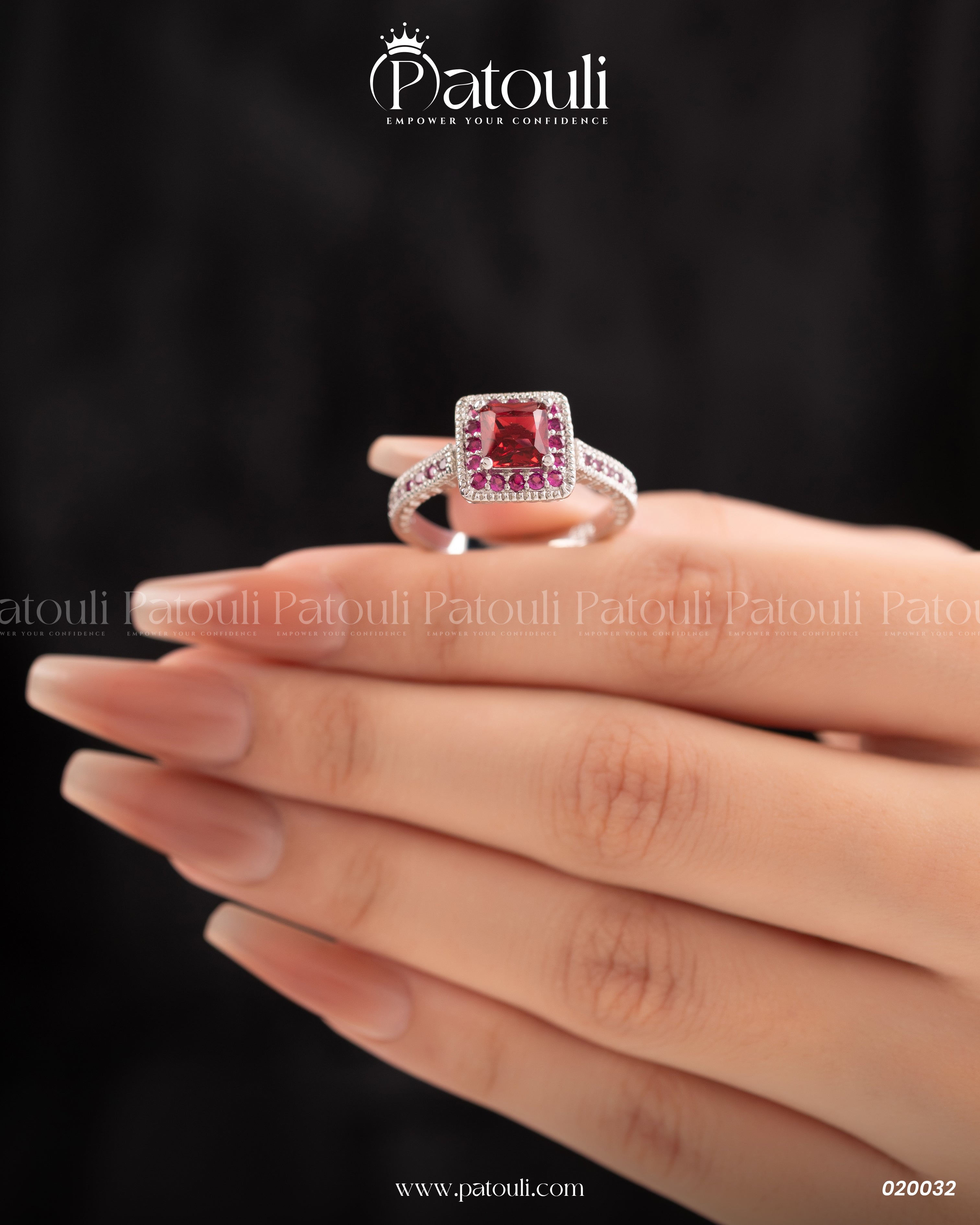 Cubic Red Rhinestone Silver Ring