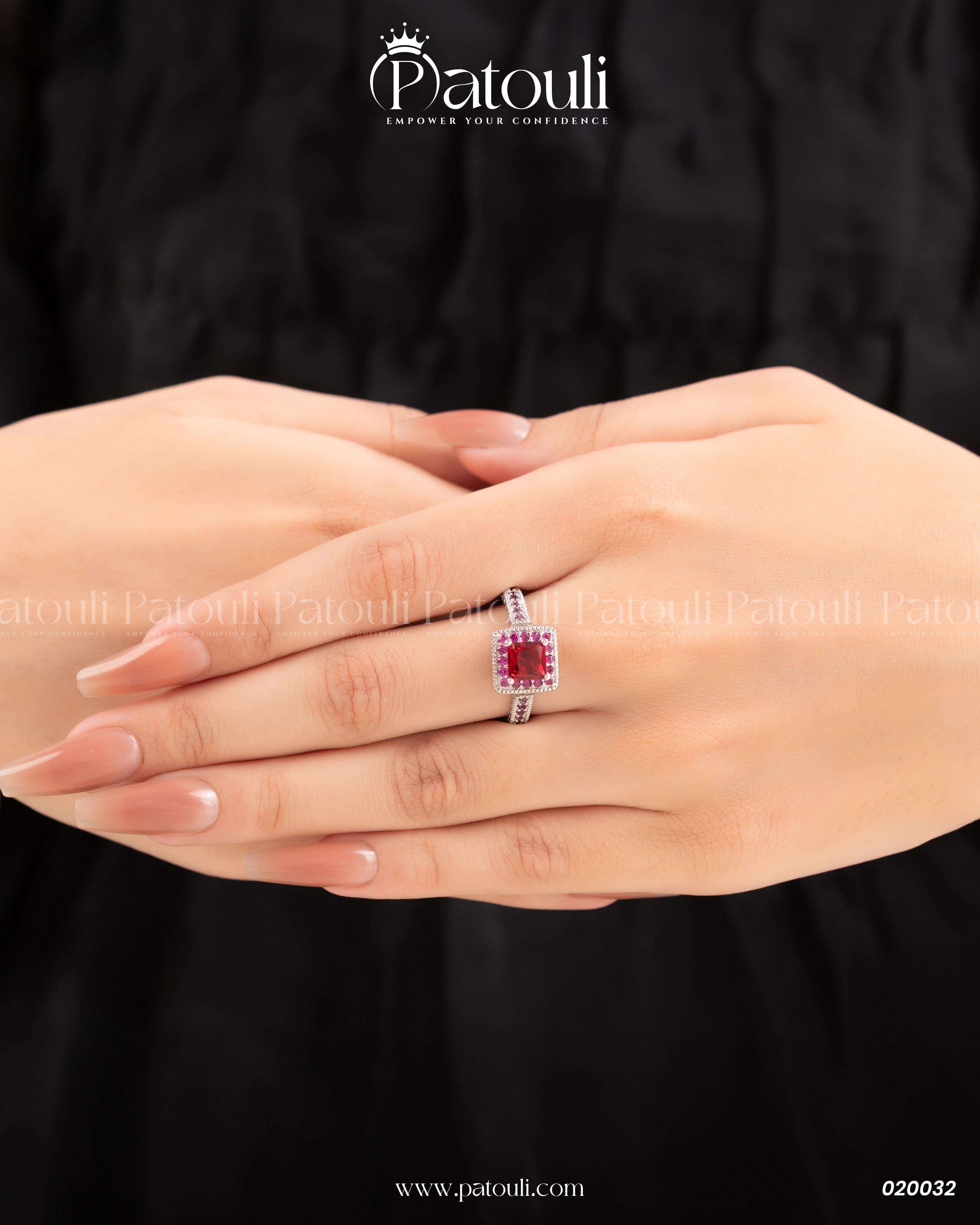 Cubic Red Rhinestone Silver Ring