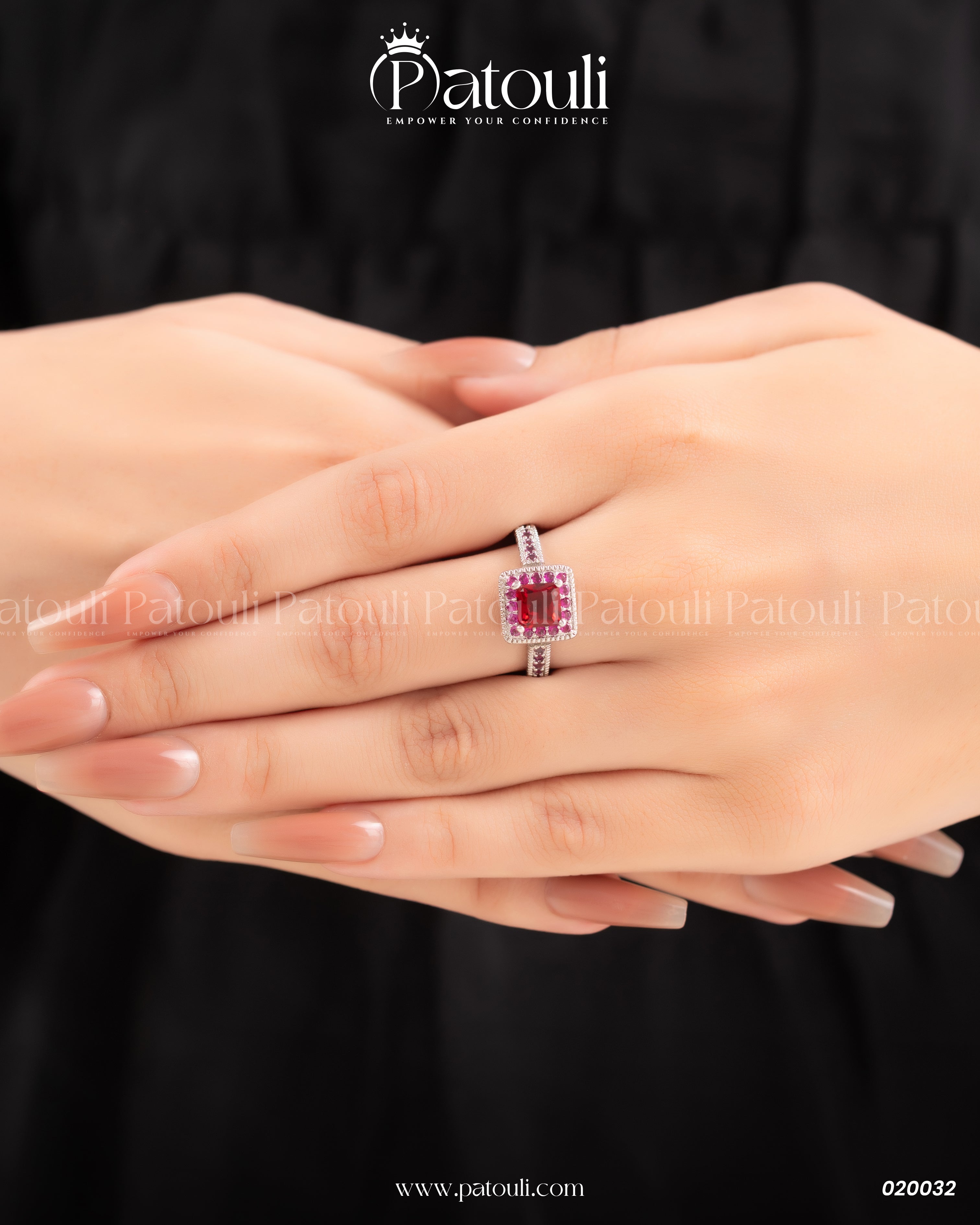 Cubic Red Rhinestone Silver Ring