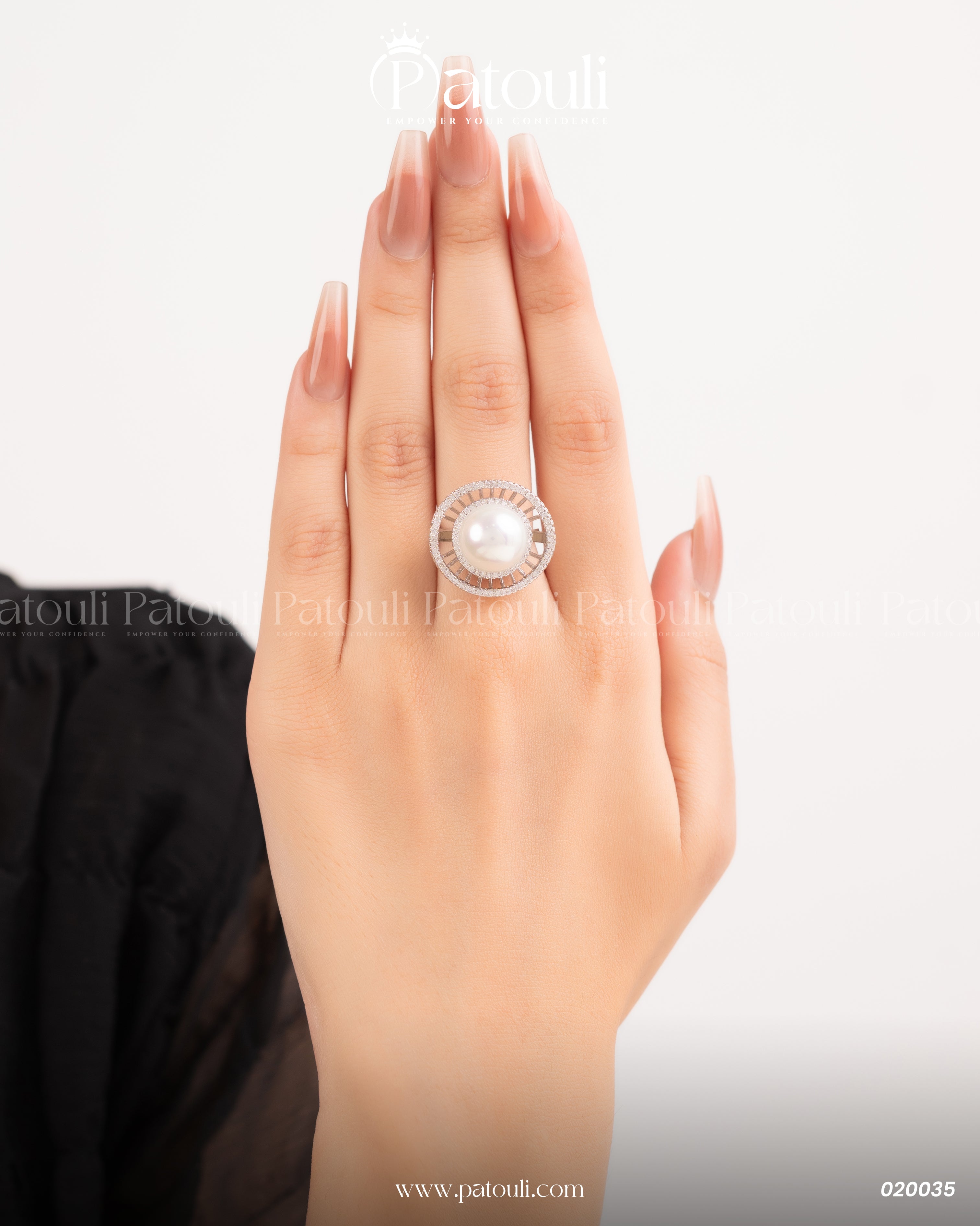 Rose Flower Pearl Silver Ring