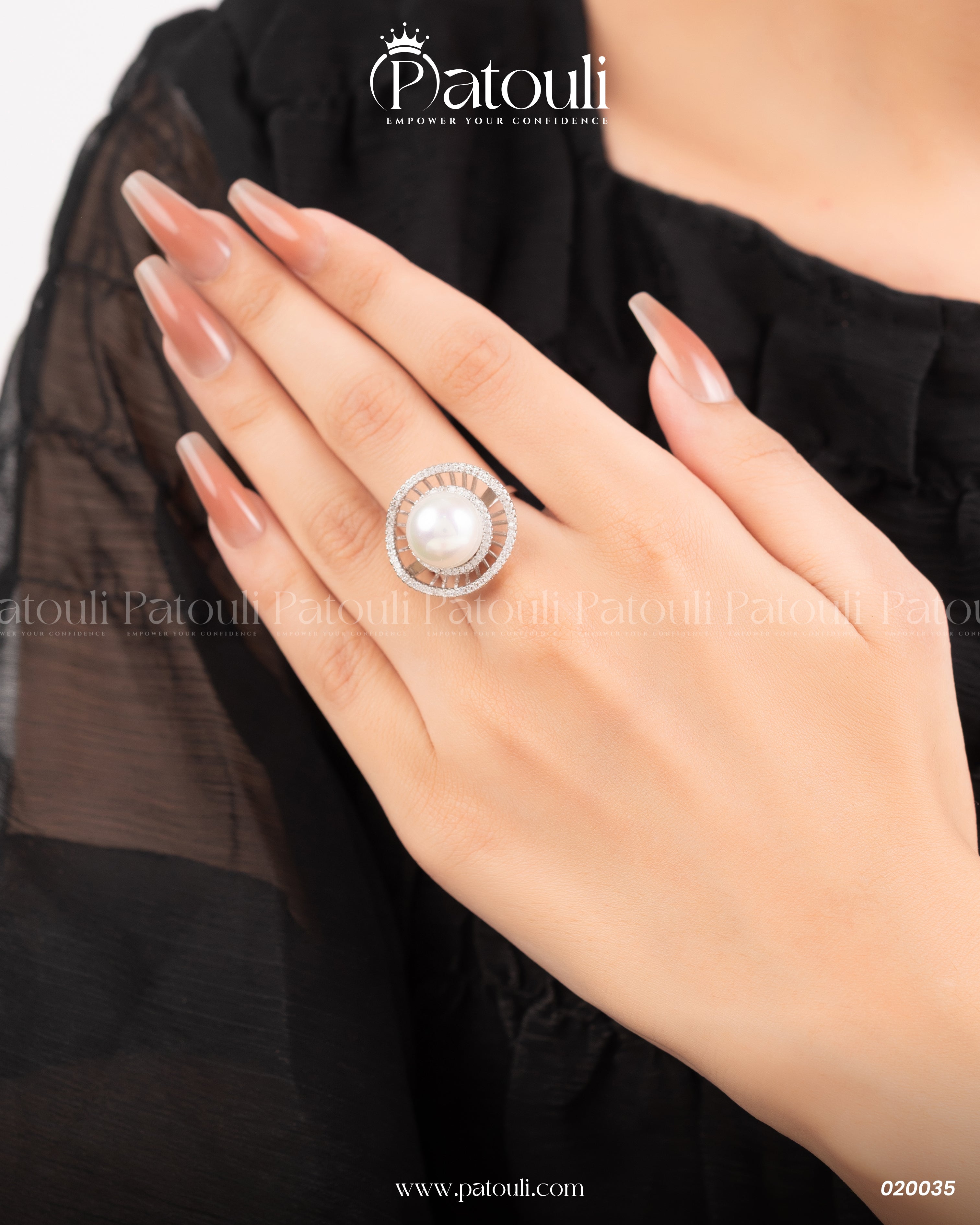Rose Flower Pearl Silver Ring