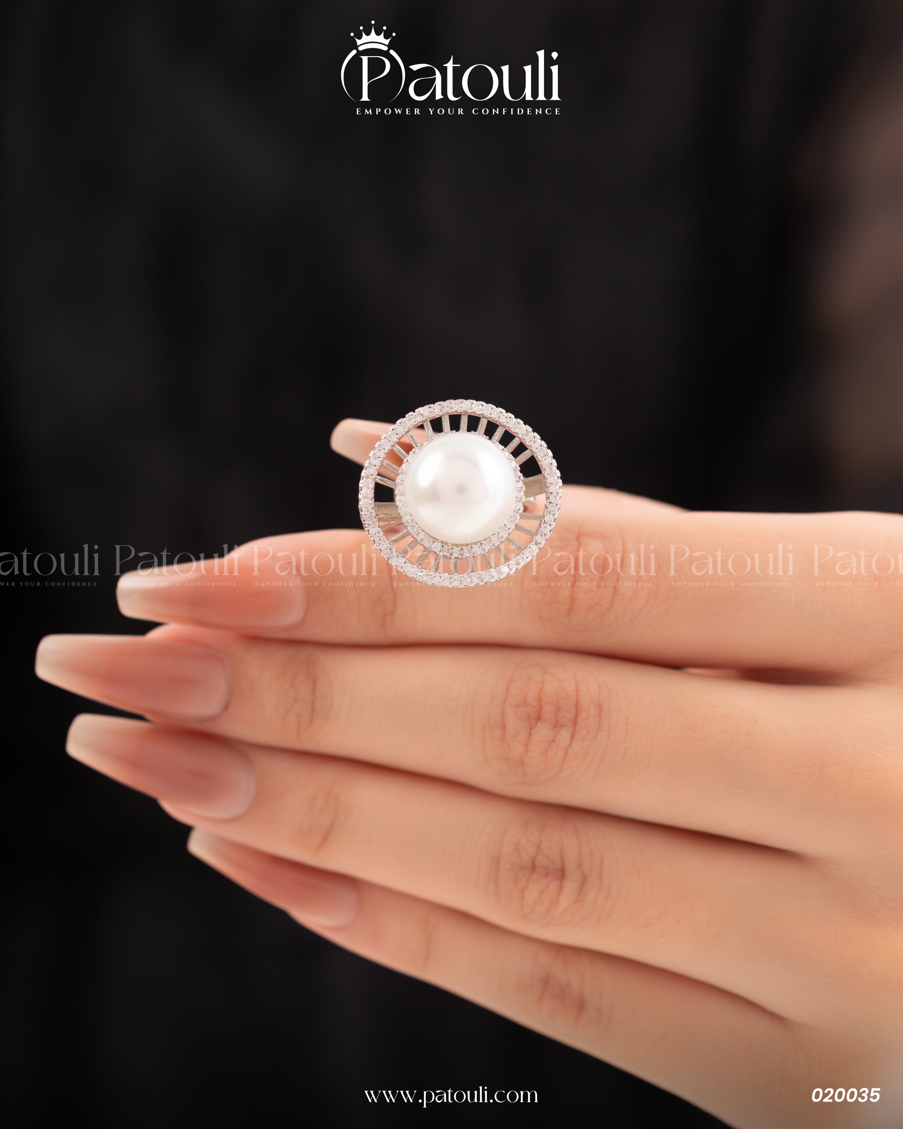 Rose Flower Pearl Silver Ring