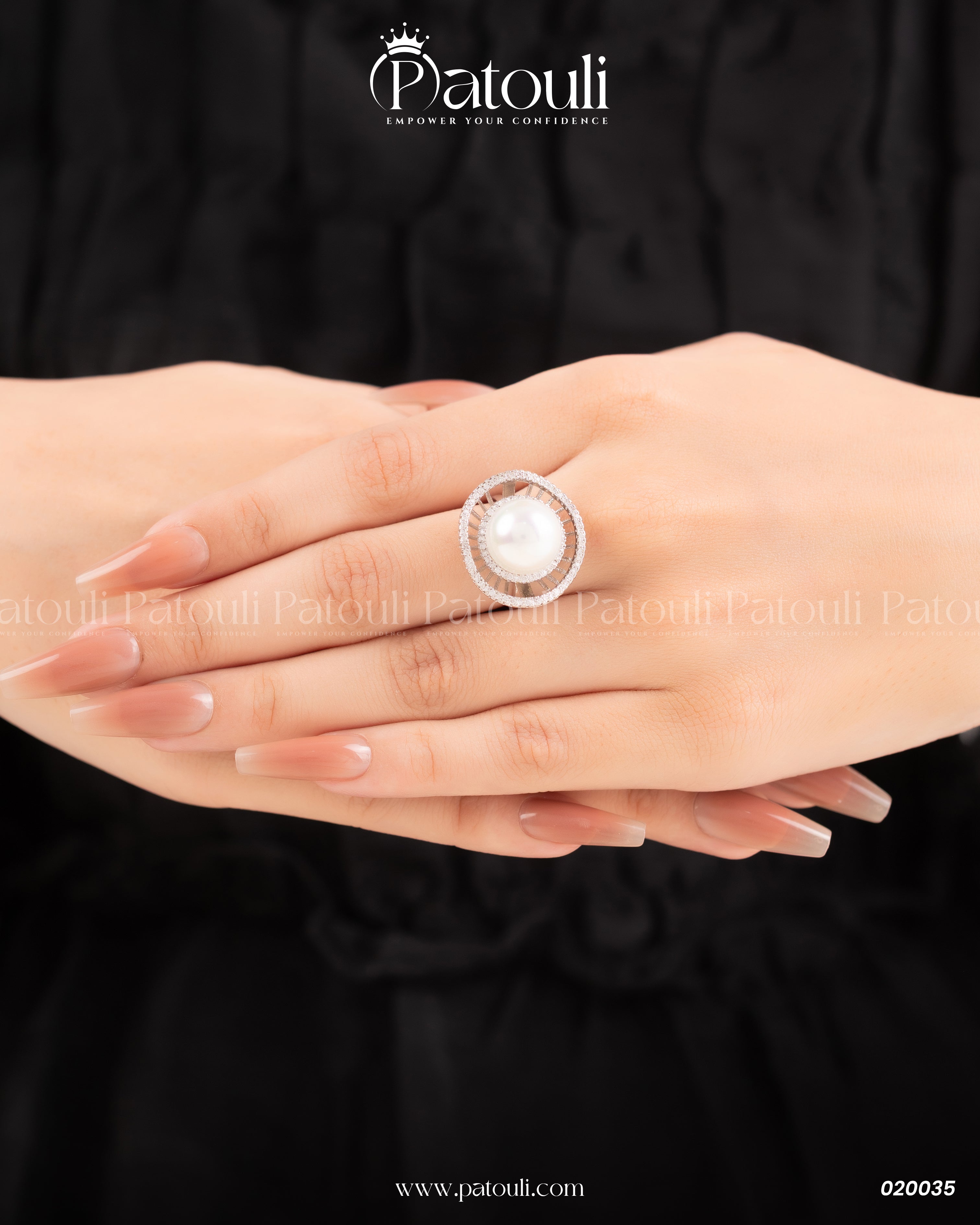 Rose Flower Pearl Silver Ring