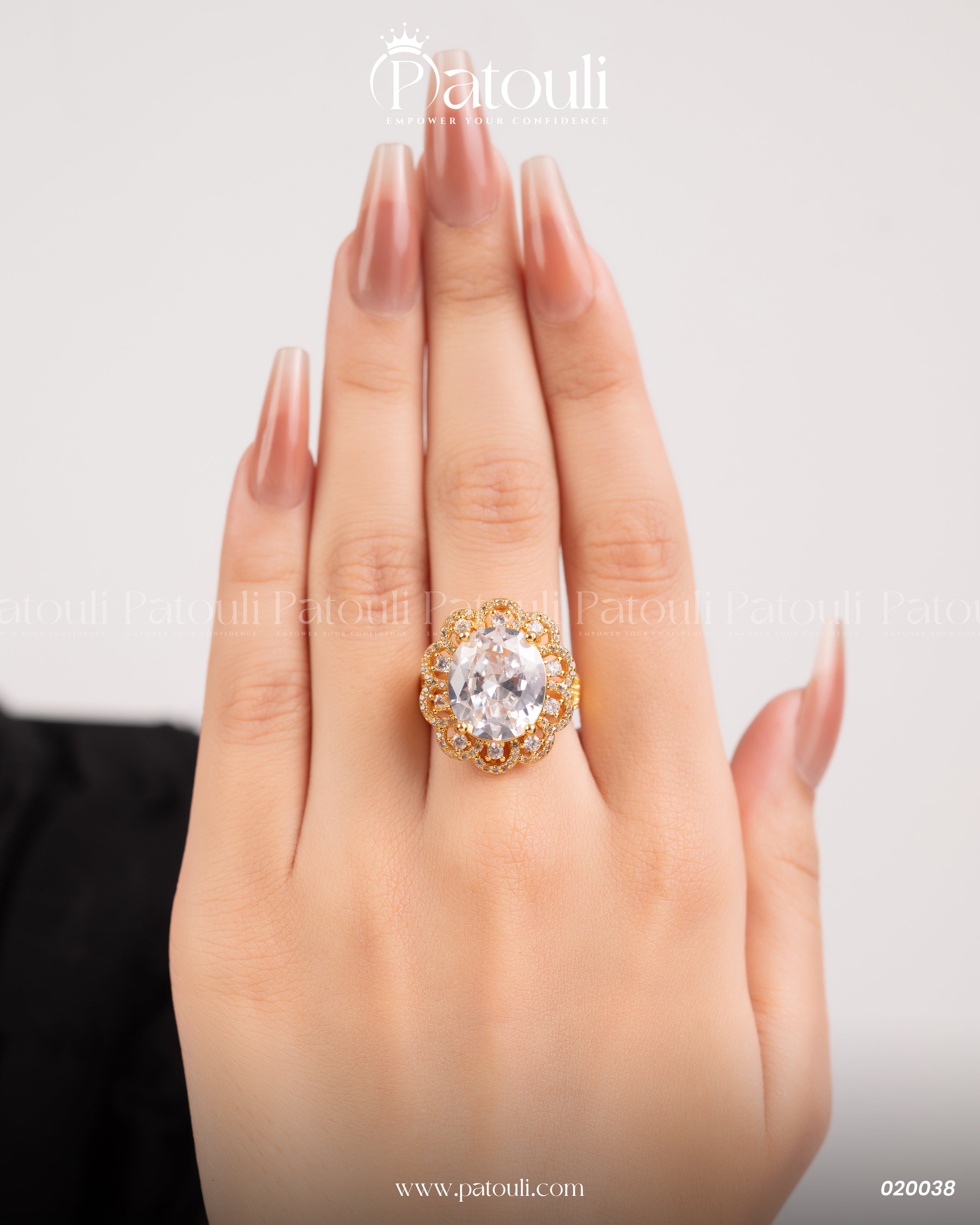 Floral Oval Golden Zirconia