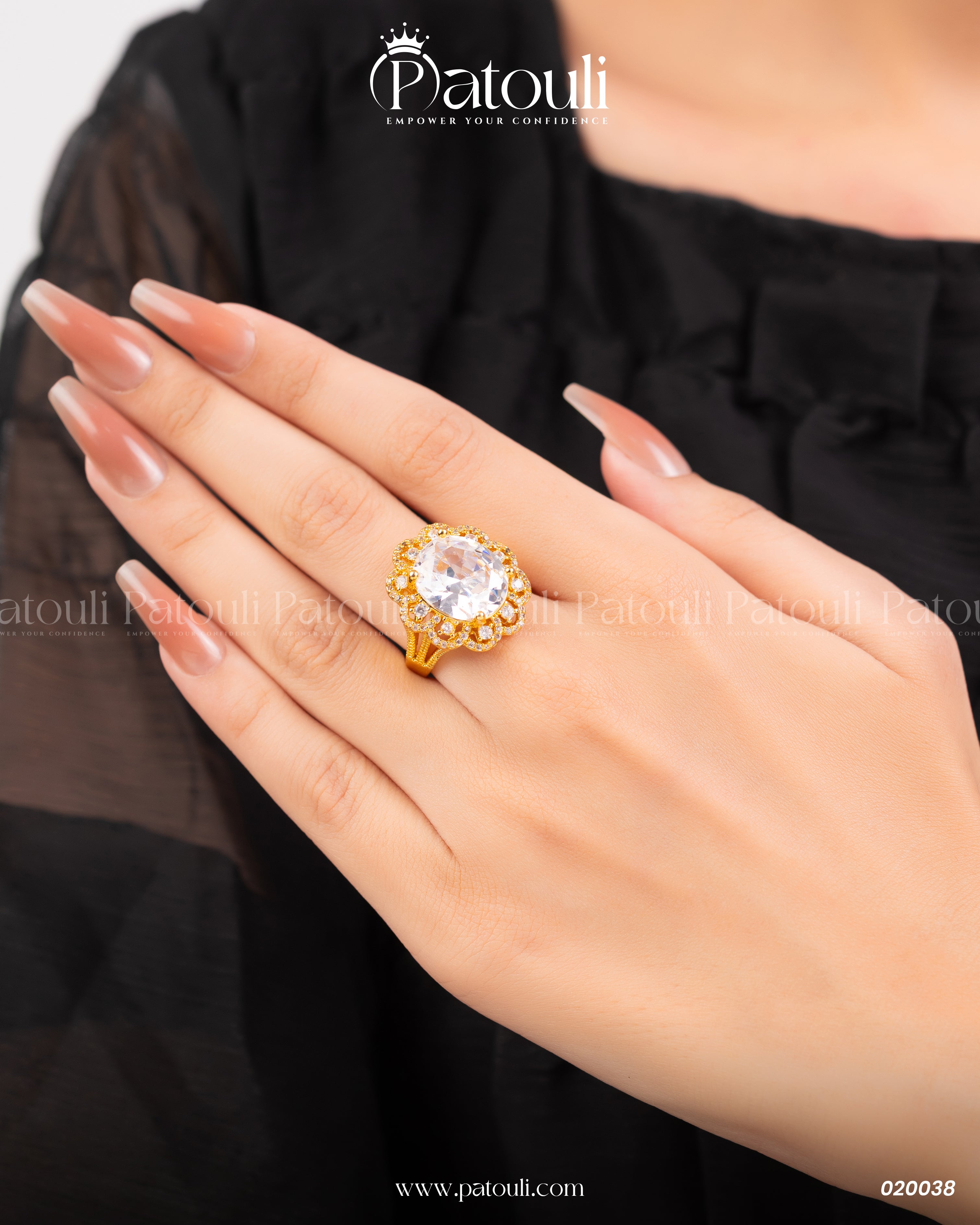 Floral Oval Golden Zirconia