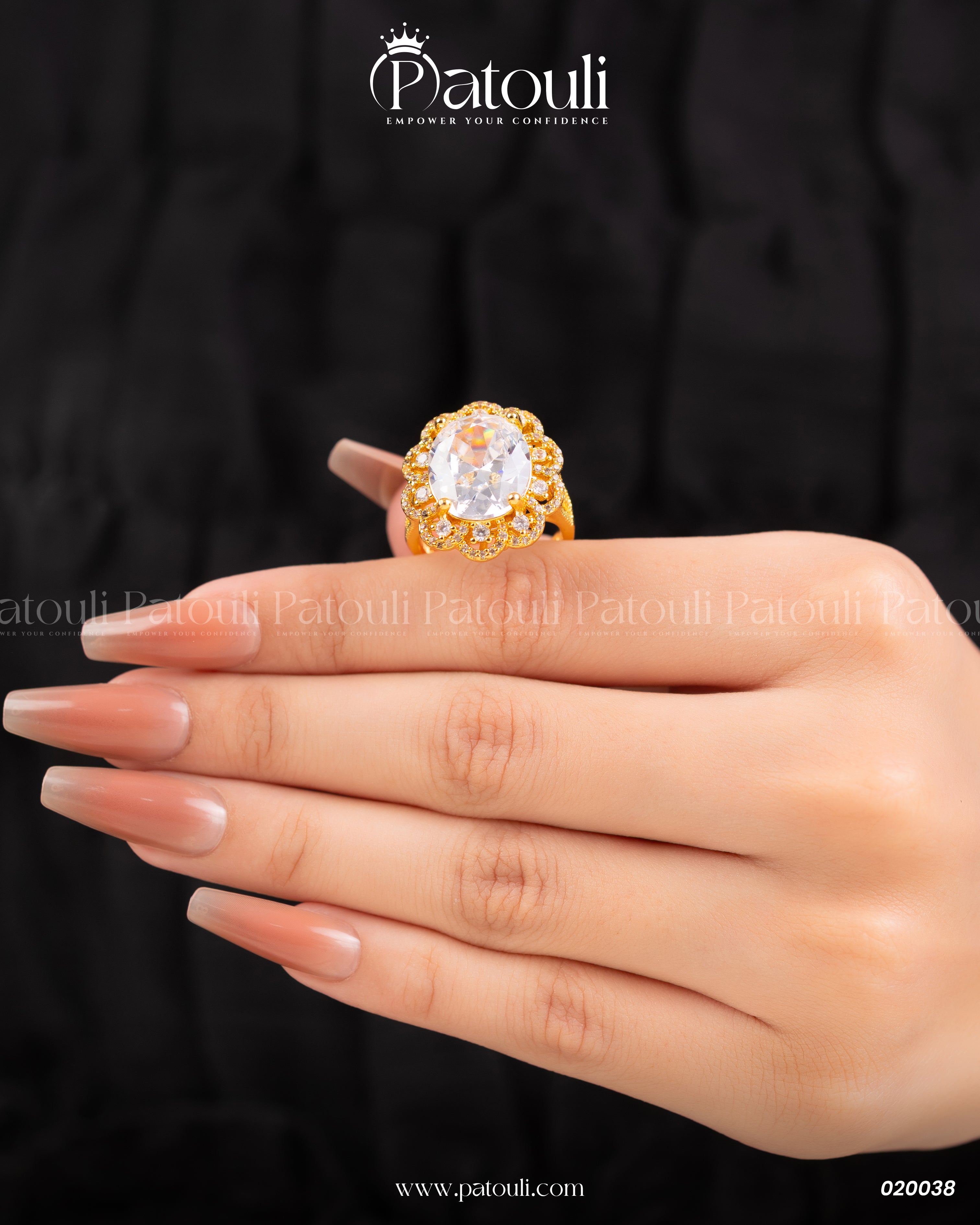Floral Oval Golden Zirconia