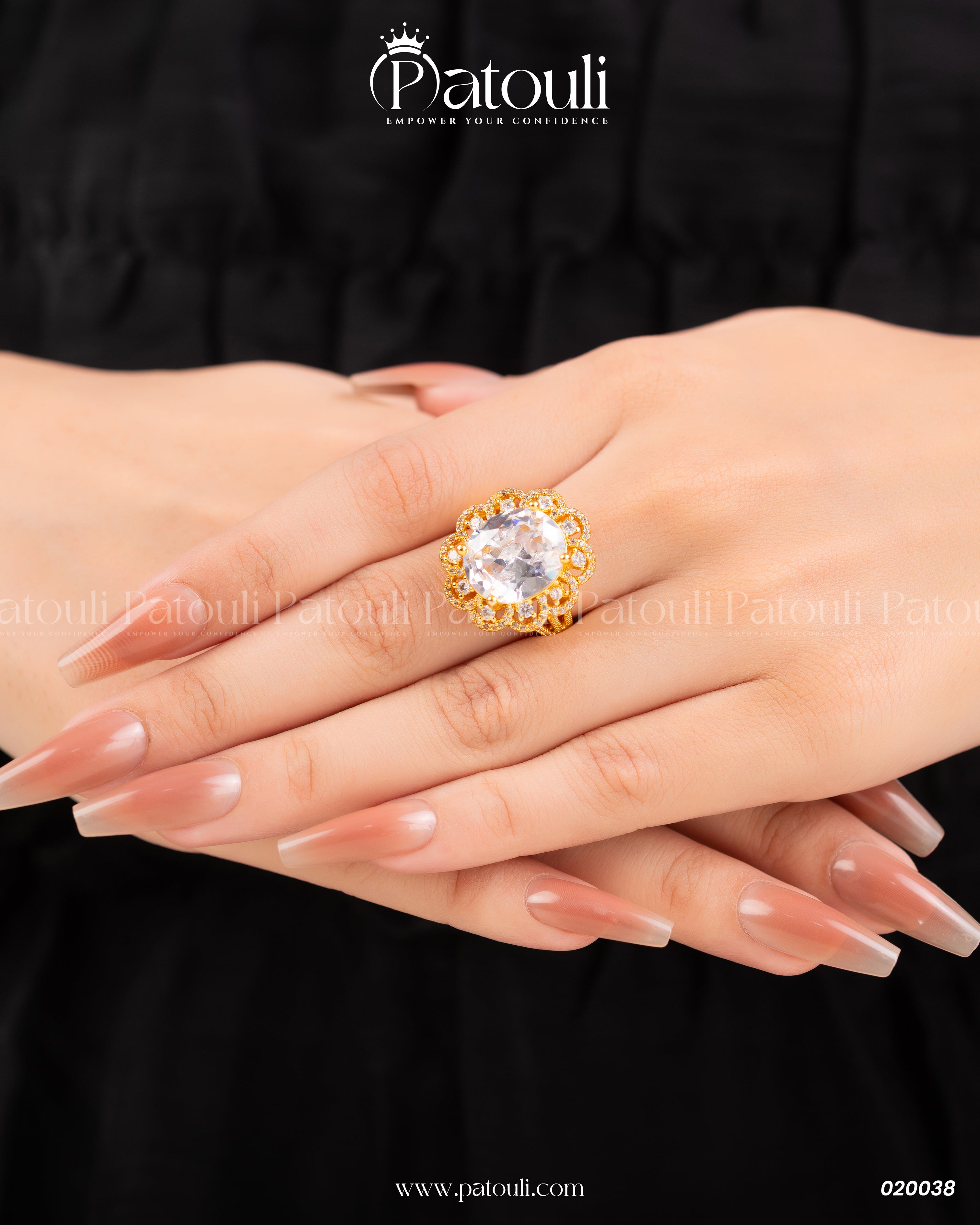 Floral Oval Golden Zirconia
