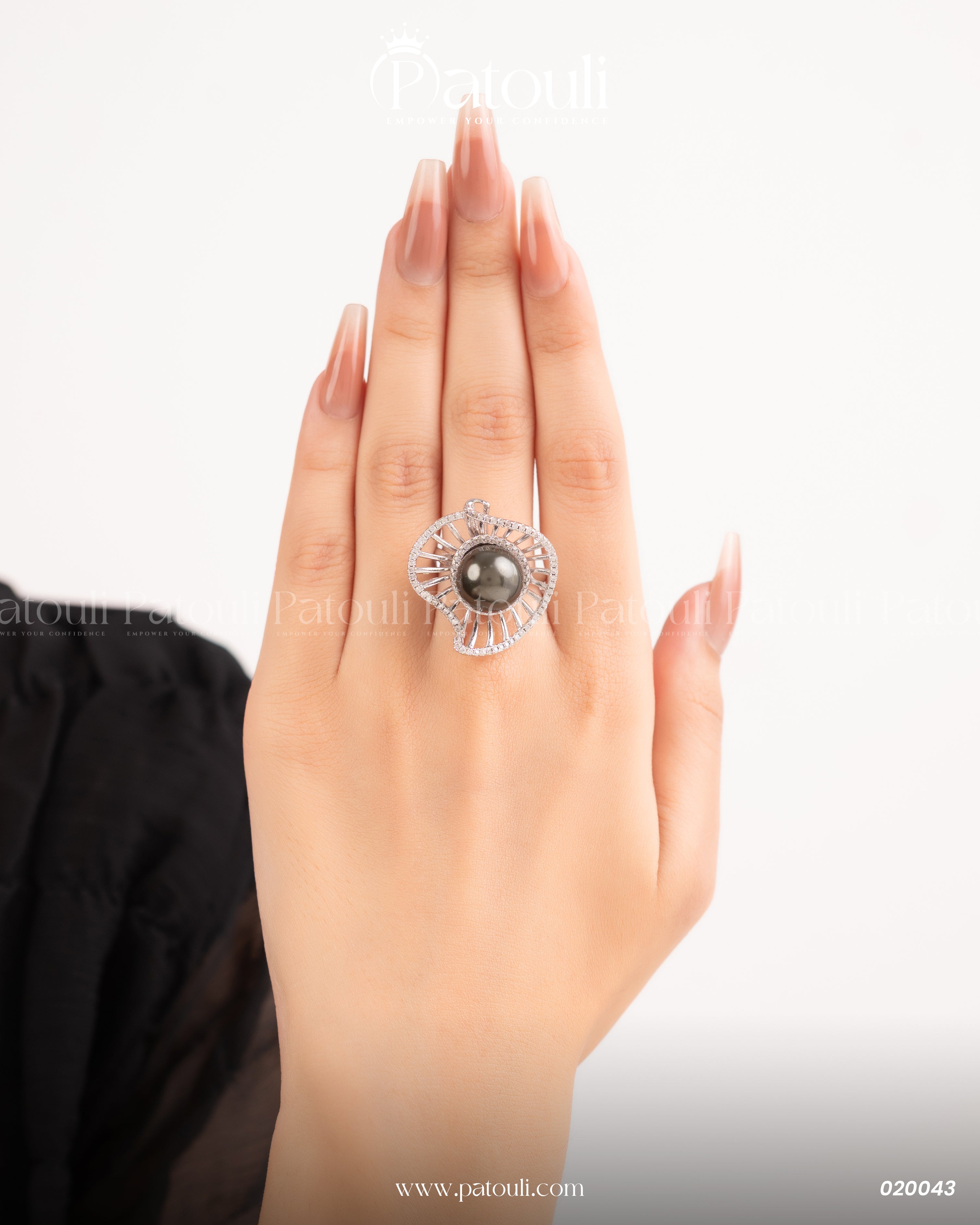 Rose Flower Black Pearl Ring