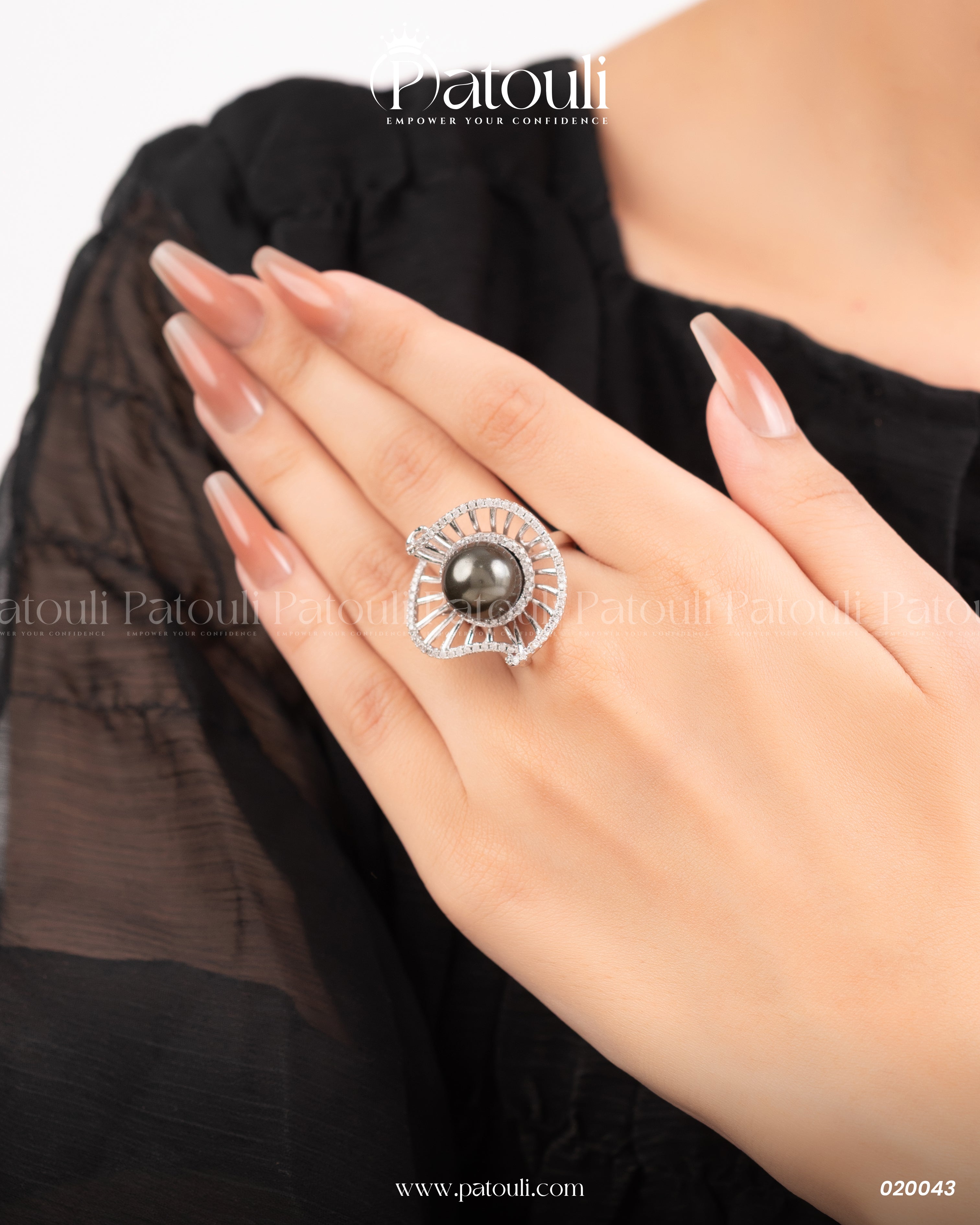 Rose Flower Black Pearl Ring