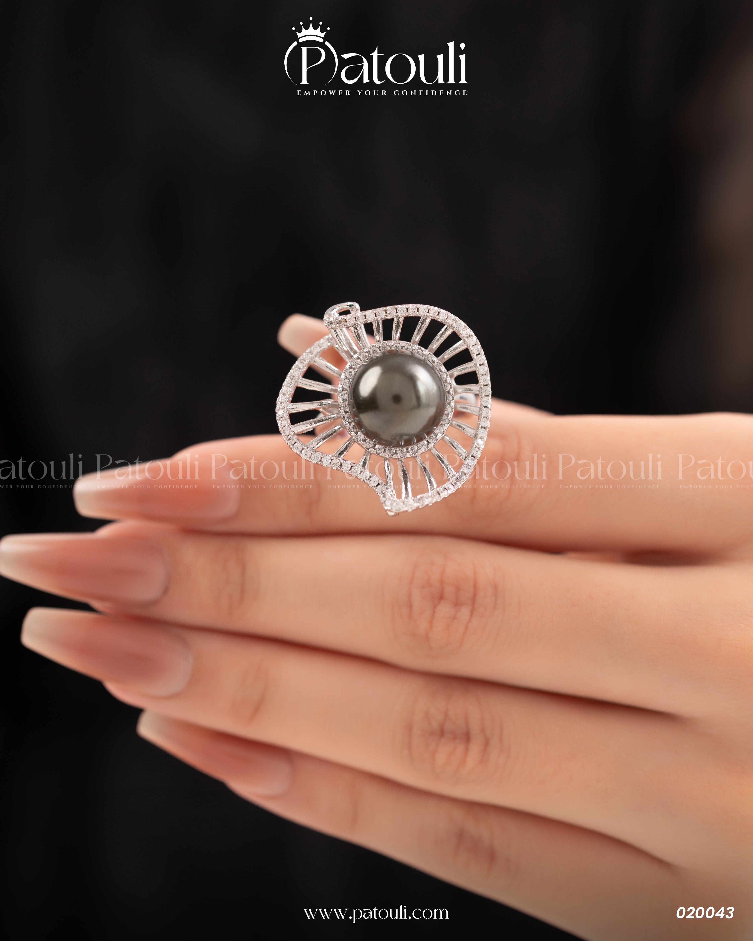 Rose Flower Black Pearl Ring