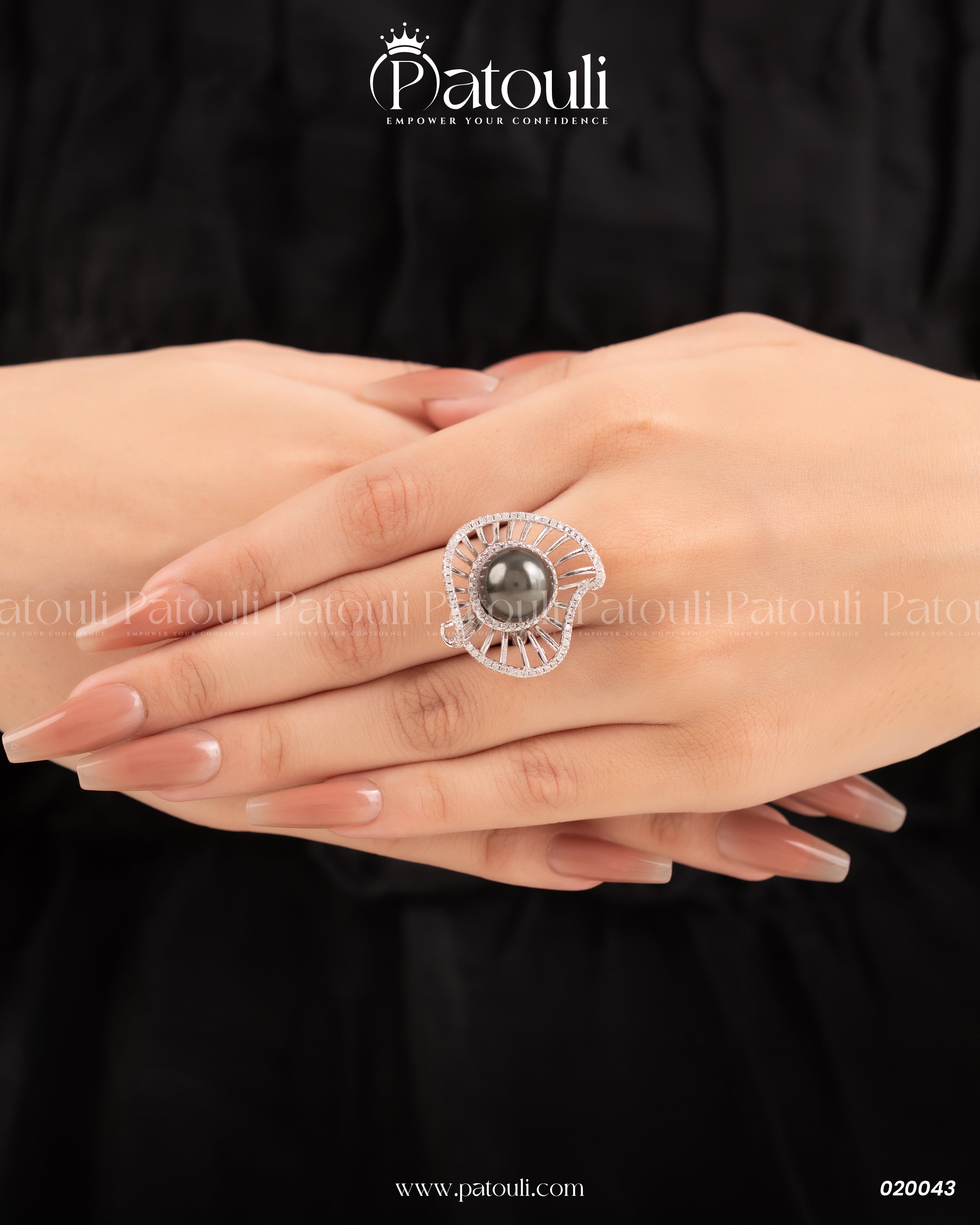 Rose Flower Black Pearl Ring