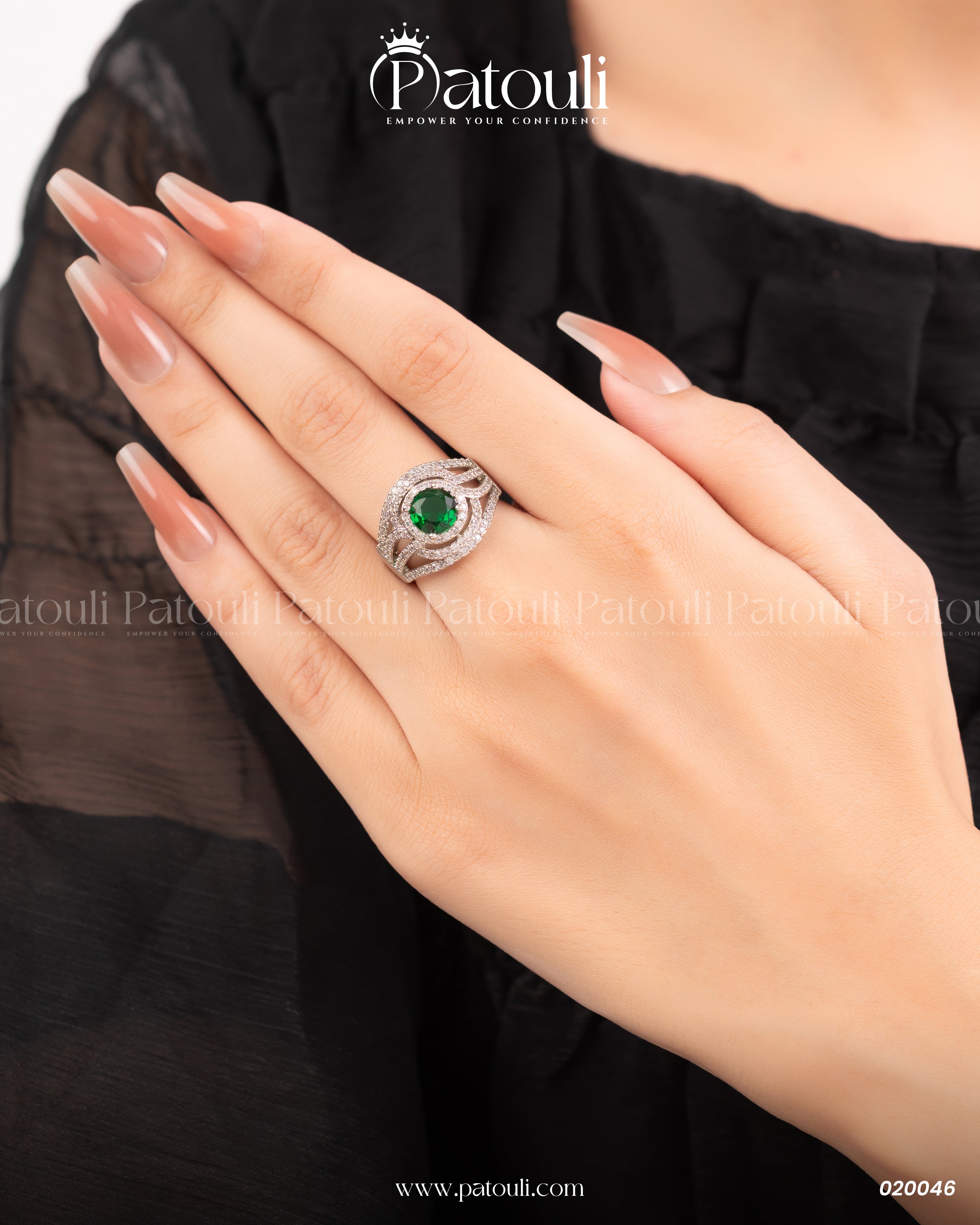 Green Emerald Multi Layer Silver Ring